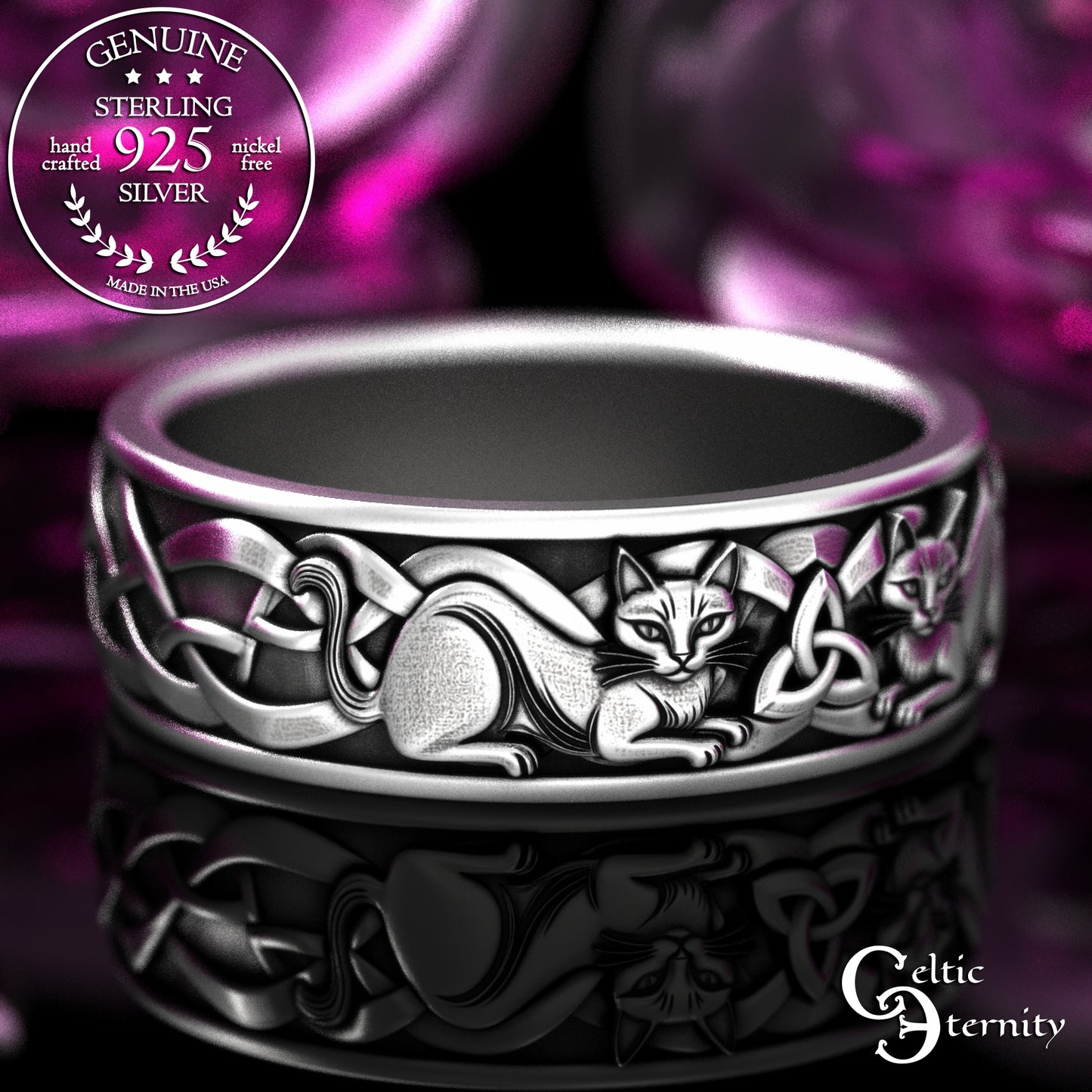 Men's Sterling Irish Cats Wedding Band, 2155