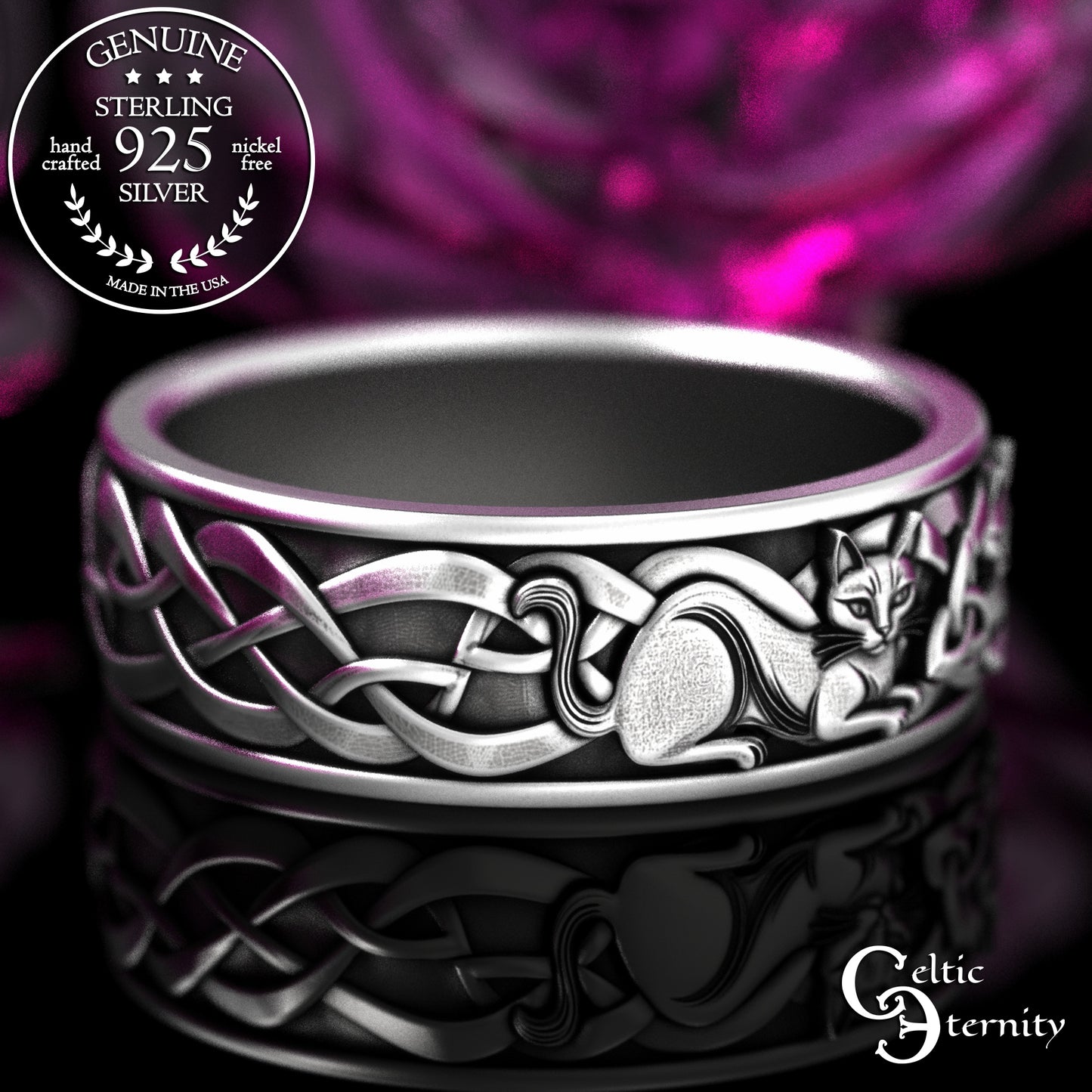 Men's Sterling Irish Cats Wedding Band, 2155