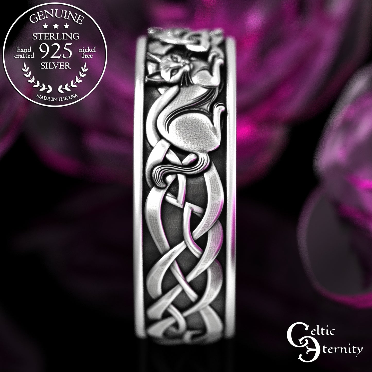 Men's Sterling Irish Cats Wedding Band, 2155