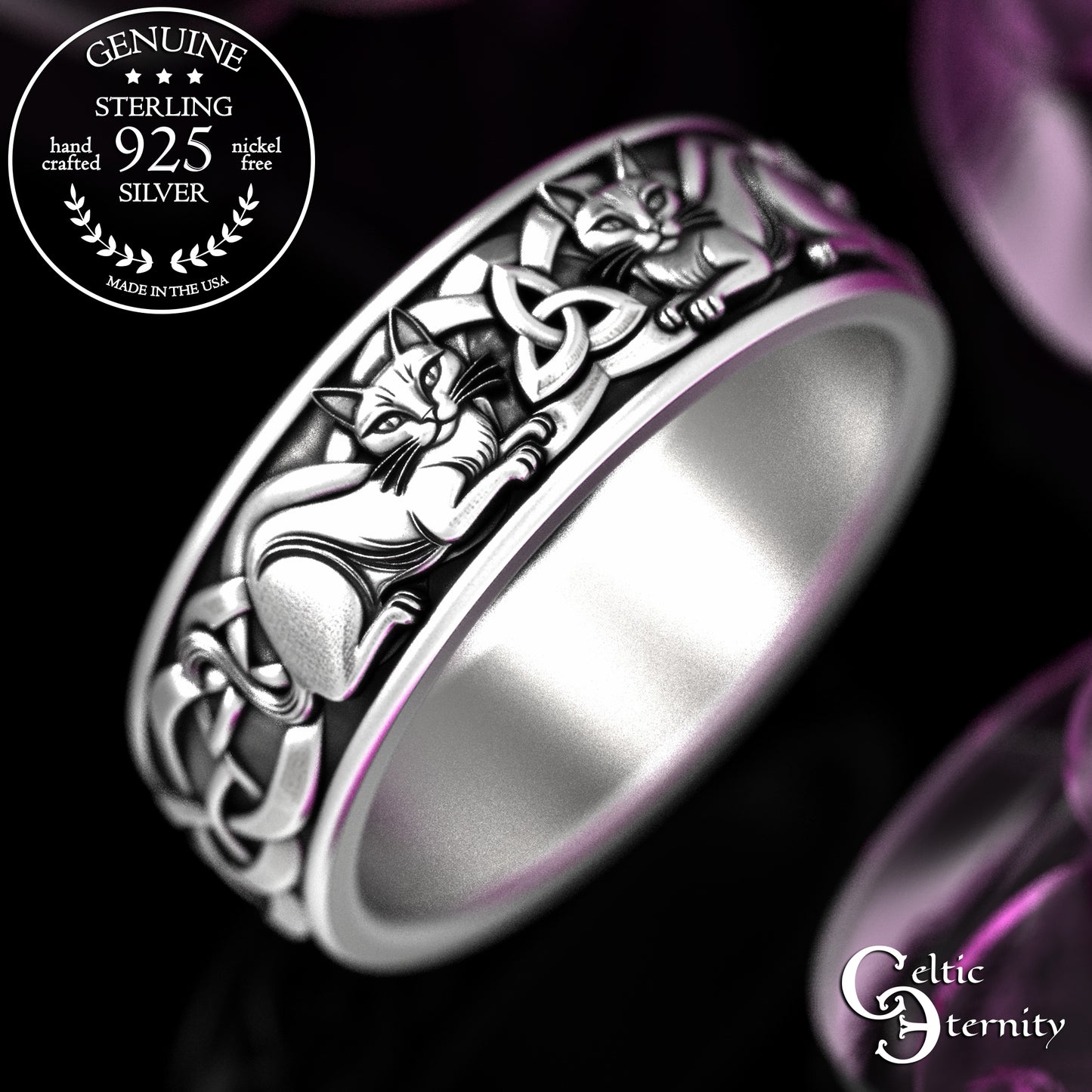Men's Sterling Irish Cats Wedding Band, 2155