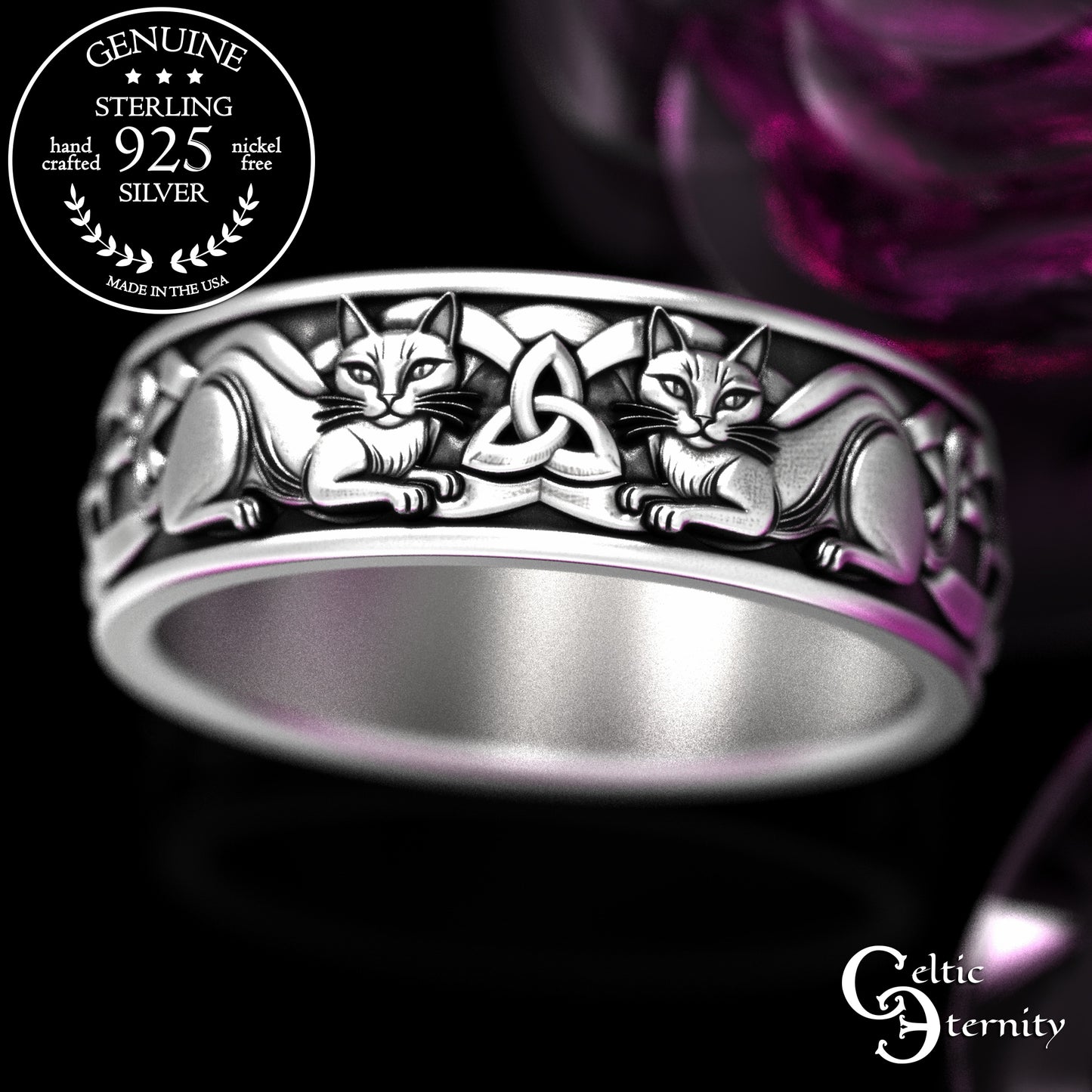 Men's Sterling Irish Cats Wedding Band, 2155