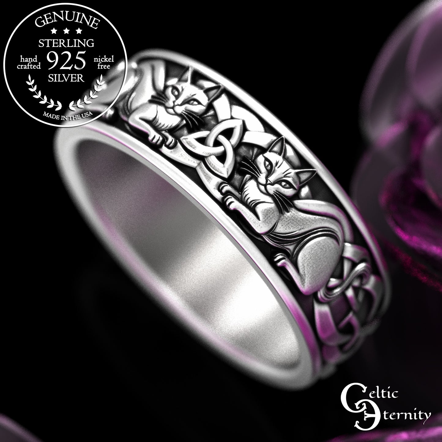 Men's Sterling Irish Cats Wedding Band, 2155