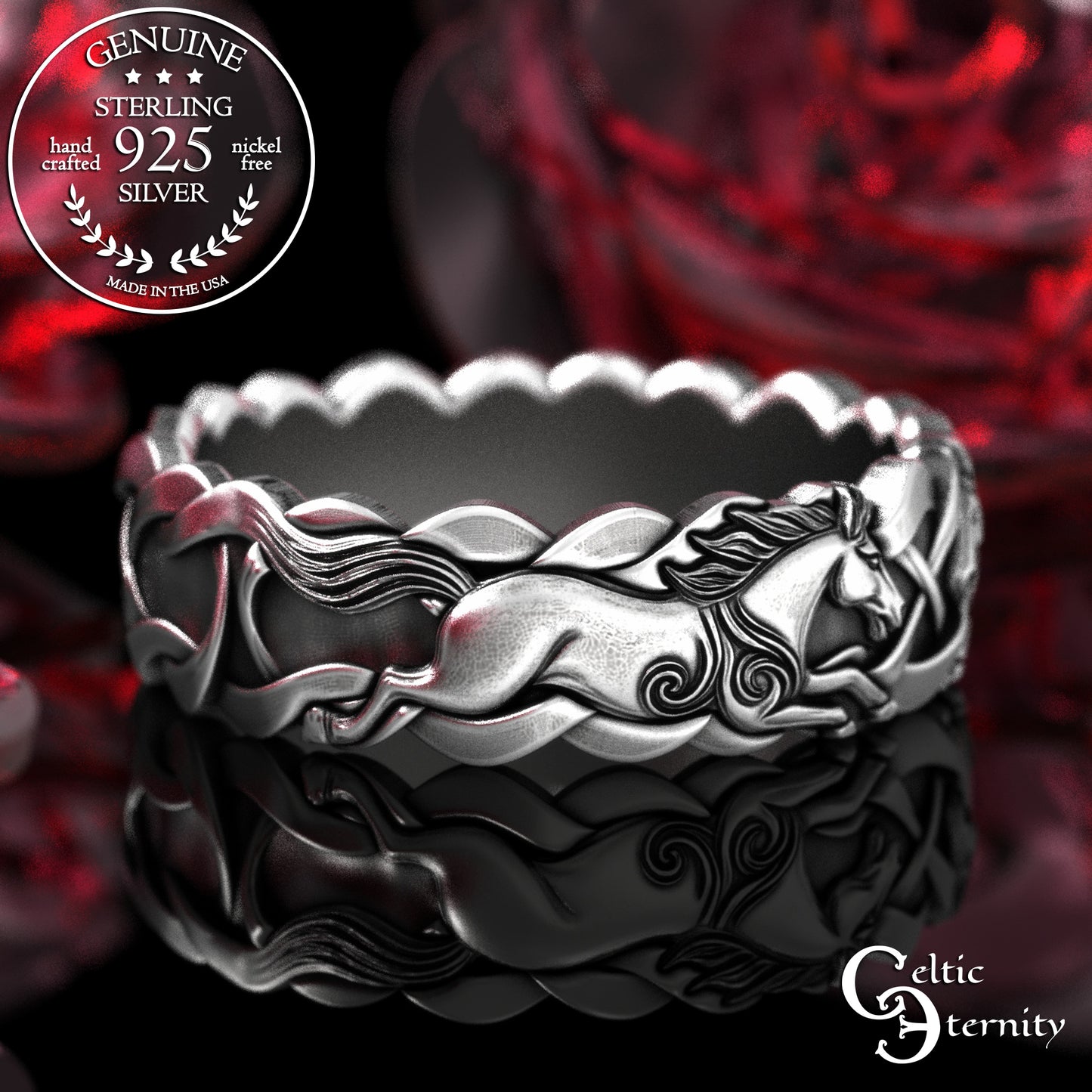 Woman's Sterling Wild Horses Wedding Band, 2157
