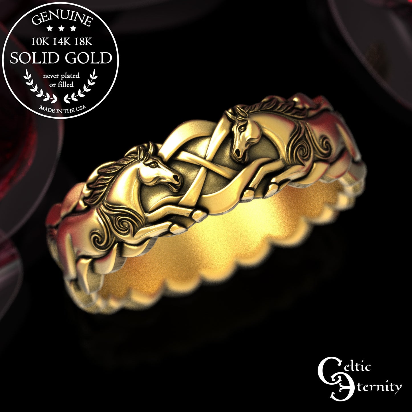 Woman's Gold or Platinum Wild Horses Wedding Band, 2157