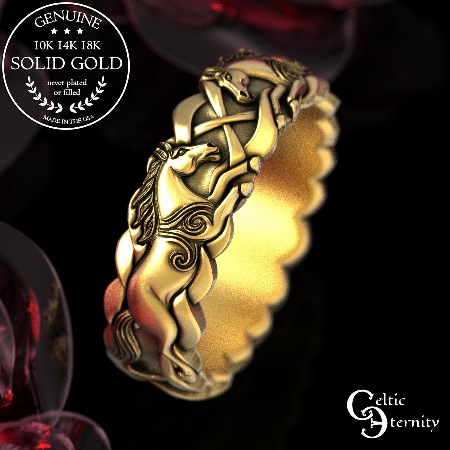 Woman's Gold or Platinum Wild Horses Wedding Band, 2157