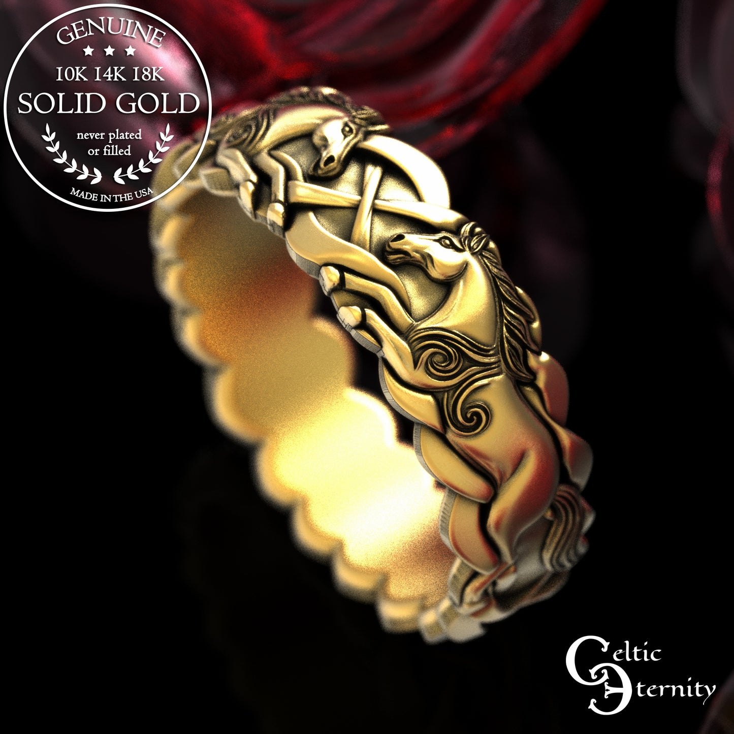 Woman's Gold or Platinum Wild Horses Wedding Band, 2157