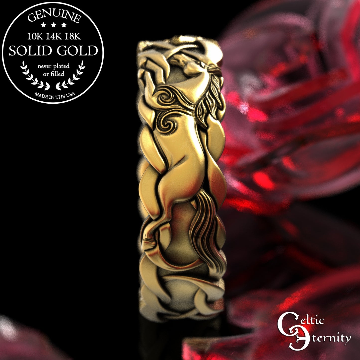 Woman's Gold or Platinum Wild Horses Wedding Band, 2157