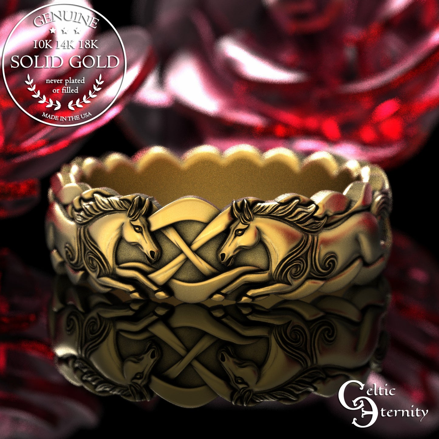 Woman's Gold or Platinum Wild Horses Wedding Band, 2157