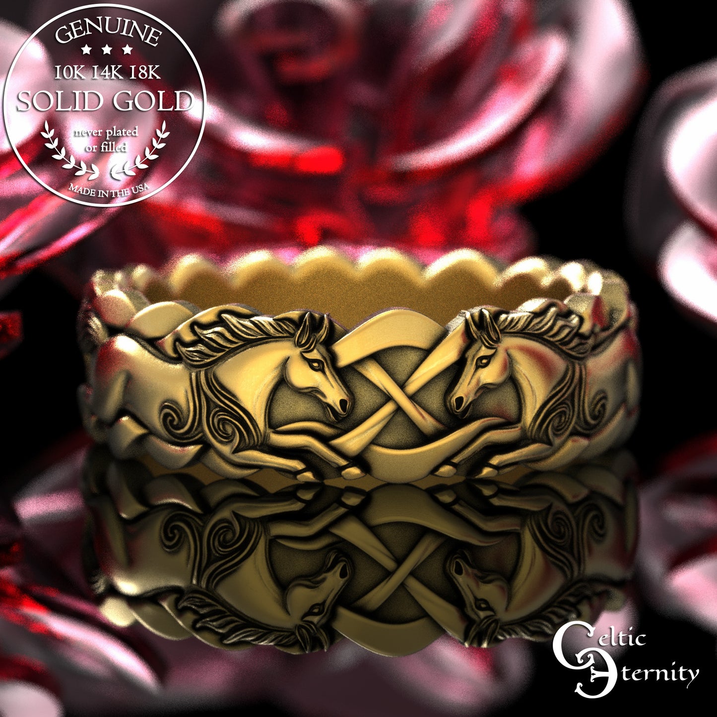 Woman's Gold or Platinum Wild Horses Wedding Band, 2157