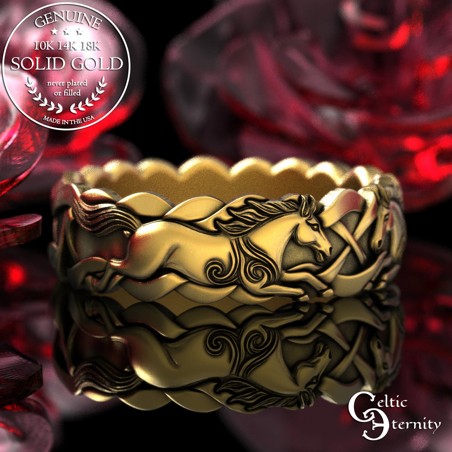 Woman's Gold or Platinum Wild Horses Wedding Band, 2157
