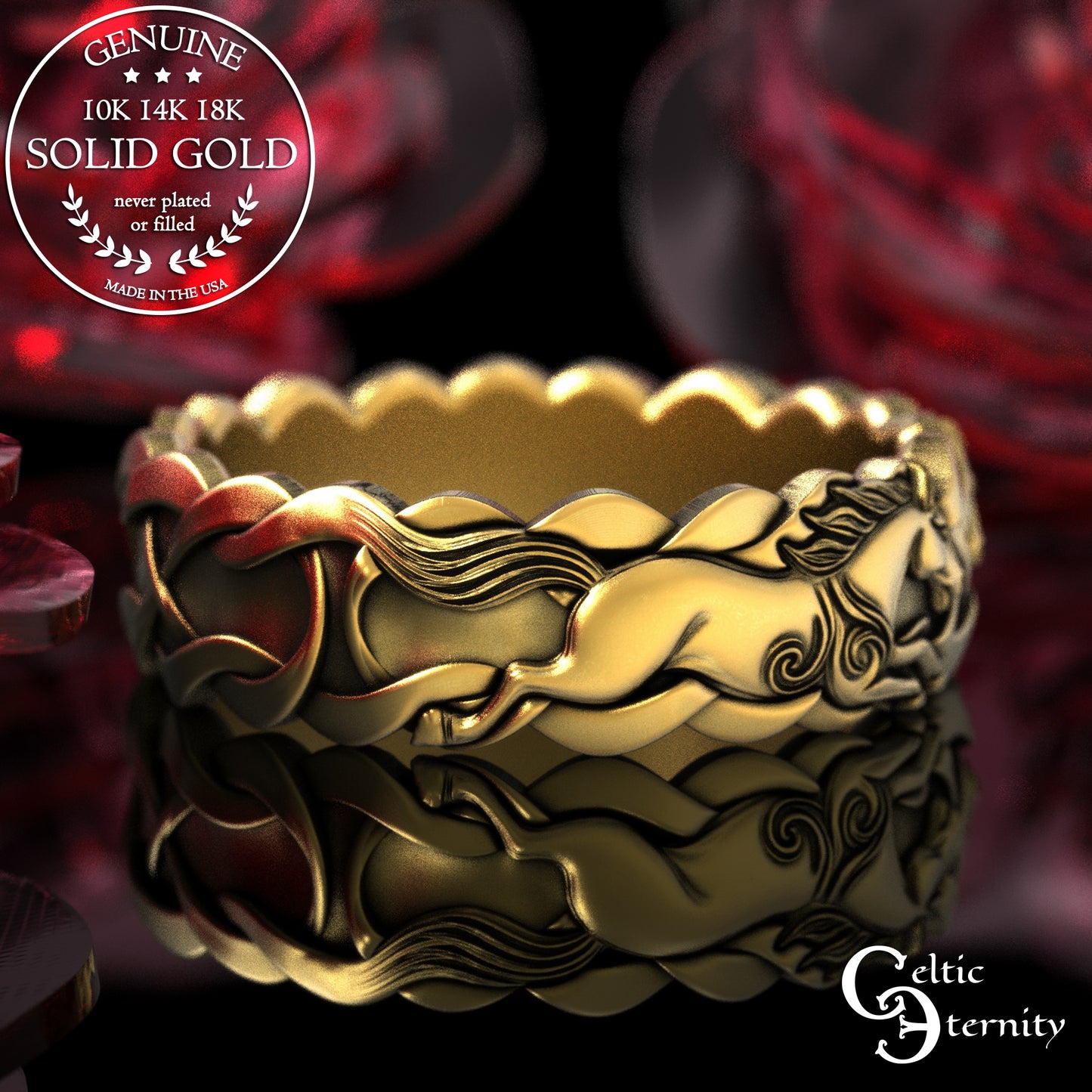 Woman's Gold or Platinum Wild Horses Wedding Band, 2157