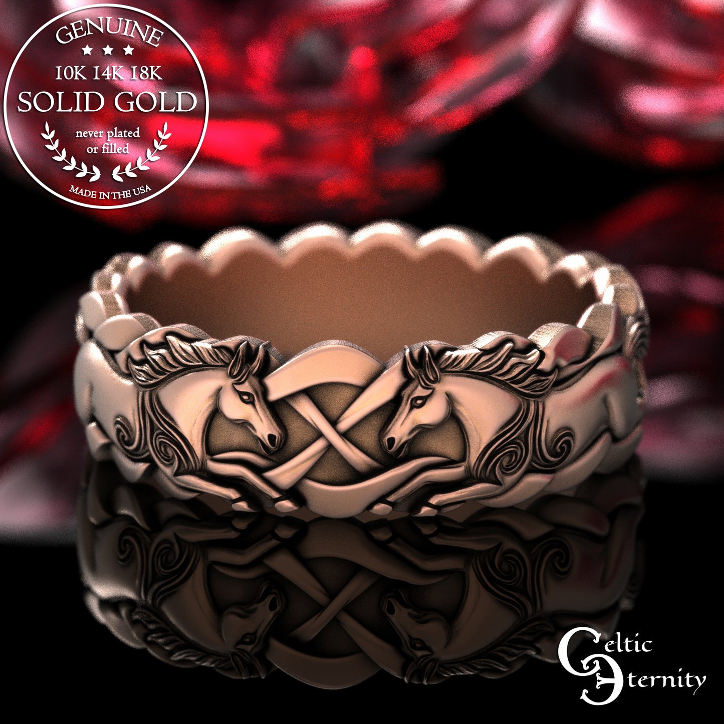 Woman's Gold or Platinum Wild Horses Wedding Band, 2157