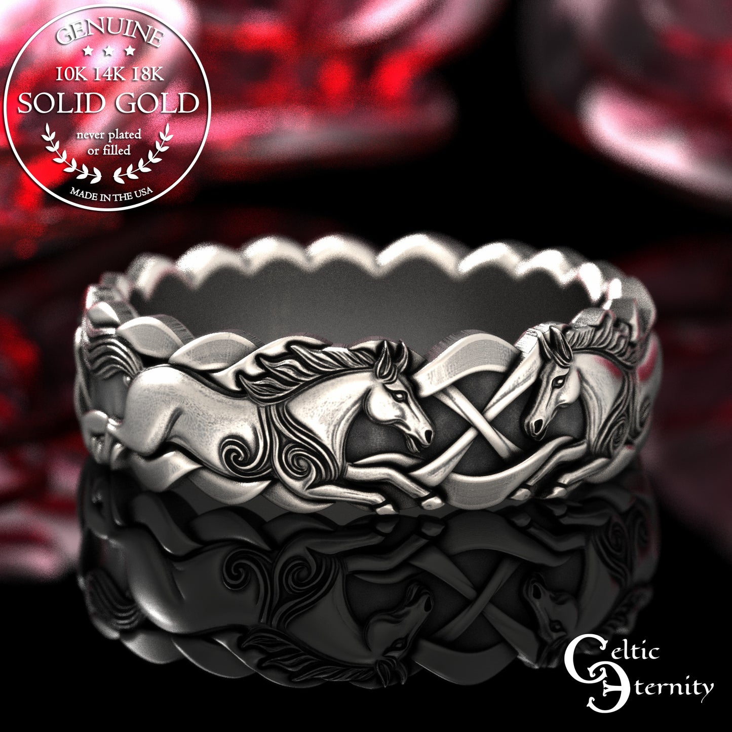 Woman's Gold or Platinum Wild Horses Wedding Band, 2157