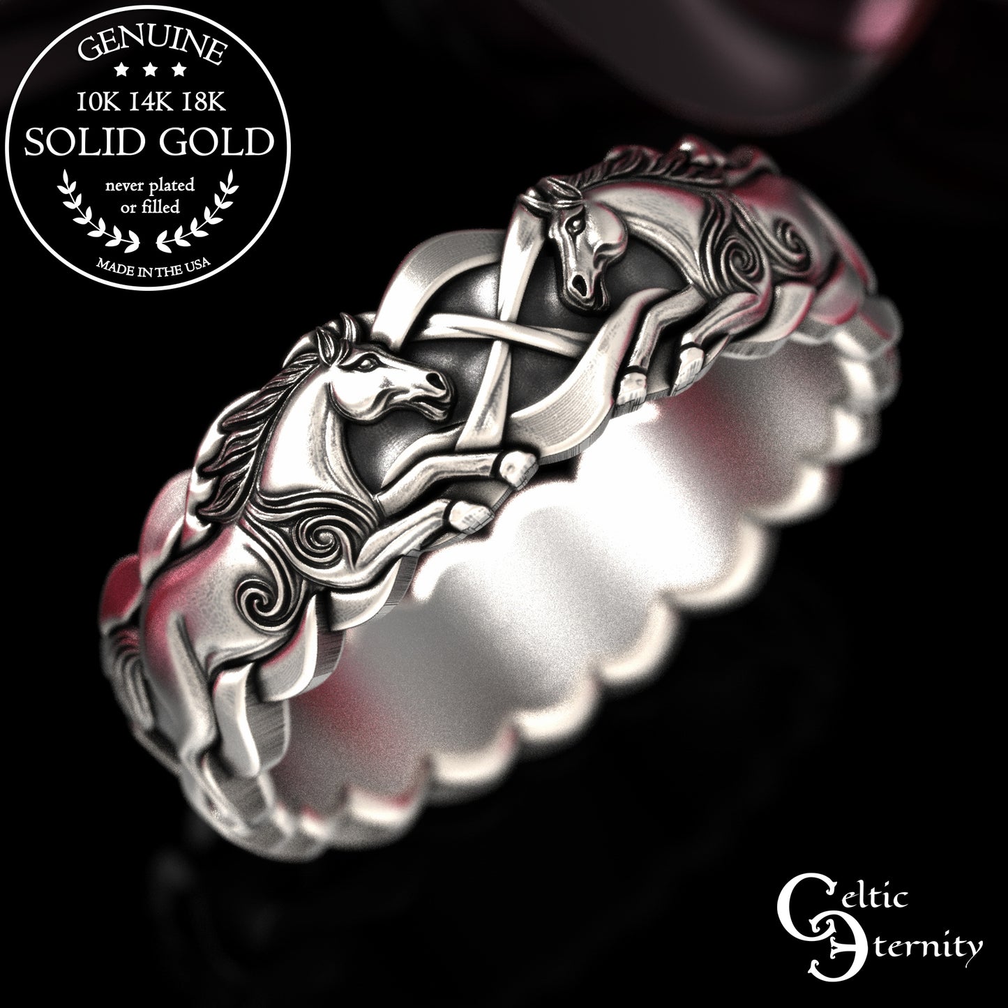 Woman's Gold or Platinum Wild Horses Wedding Band, 2157