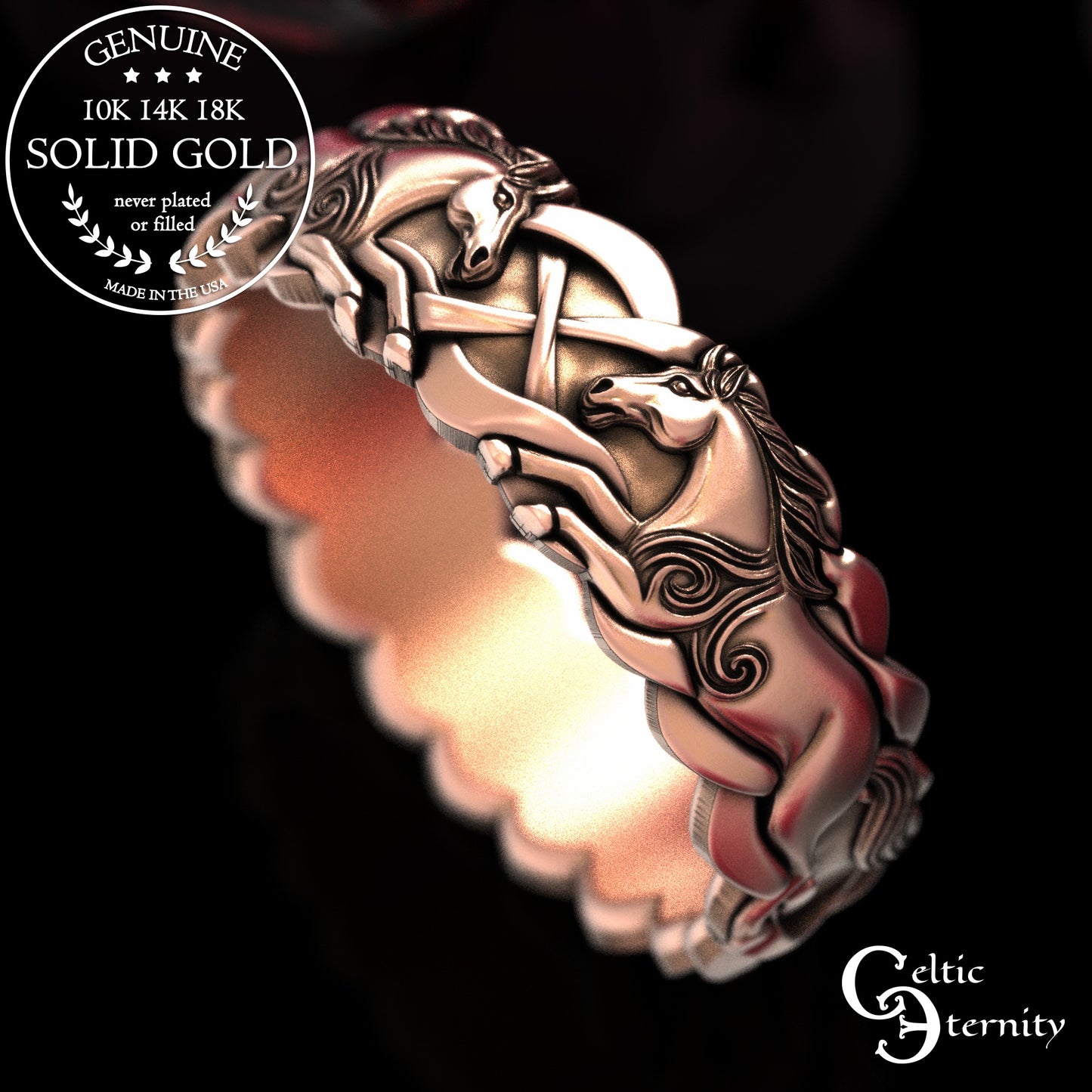 Woman's Gold or Platinum Wild Horses Wedding Band, 2157