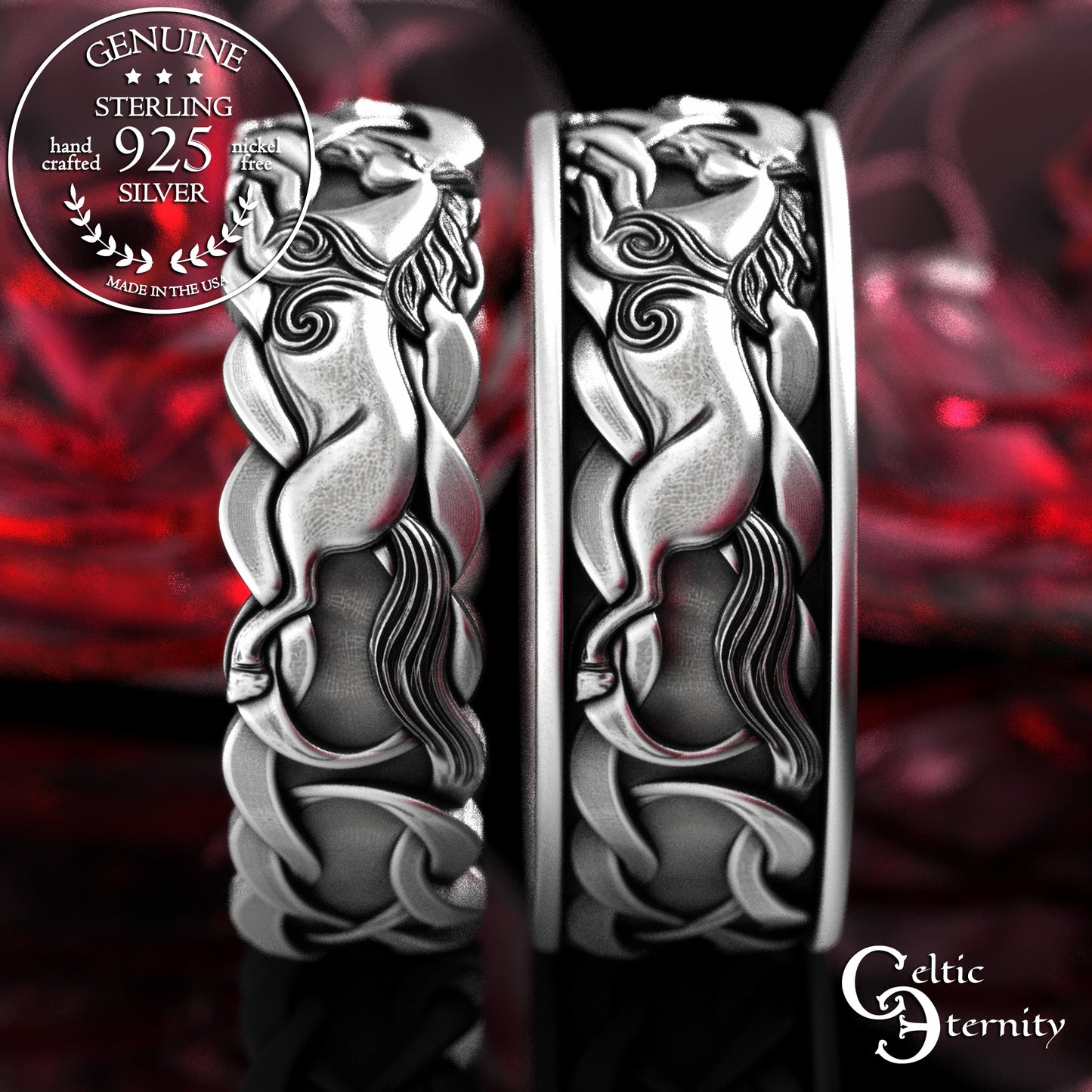 Matching His & Hers Horses Wedding Band Set, 2157 2158