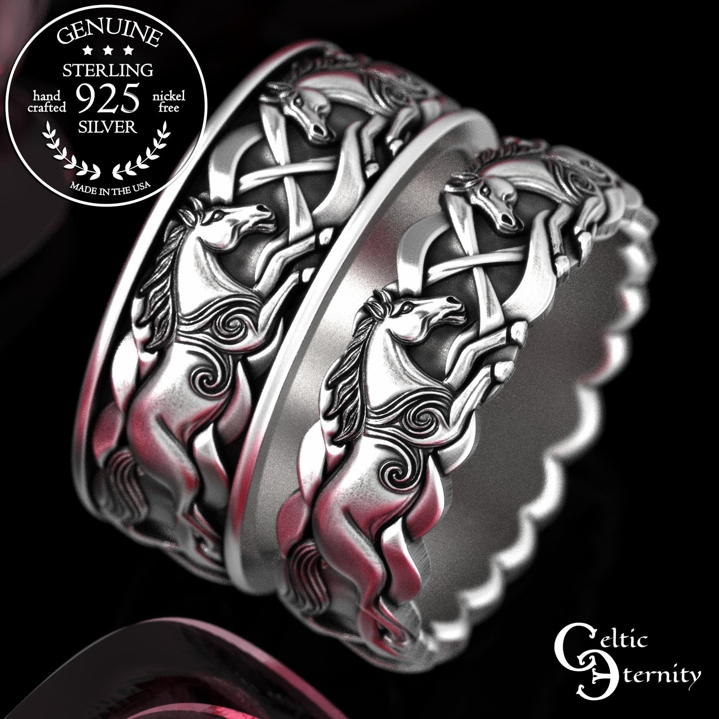 Matching His & Hers Horses Wedding Band Set, 2157 2158