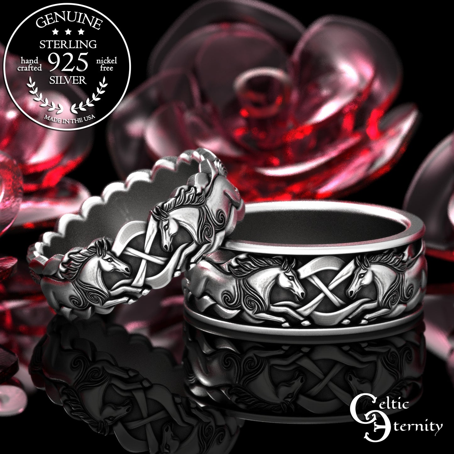 Matching His & Hers Horses Wedding Band Set, 2157 2158