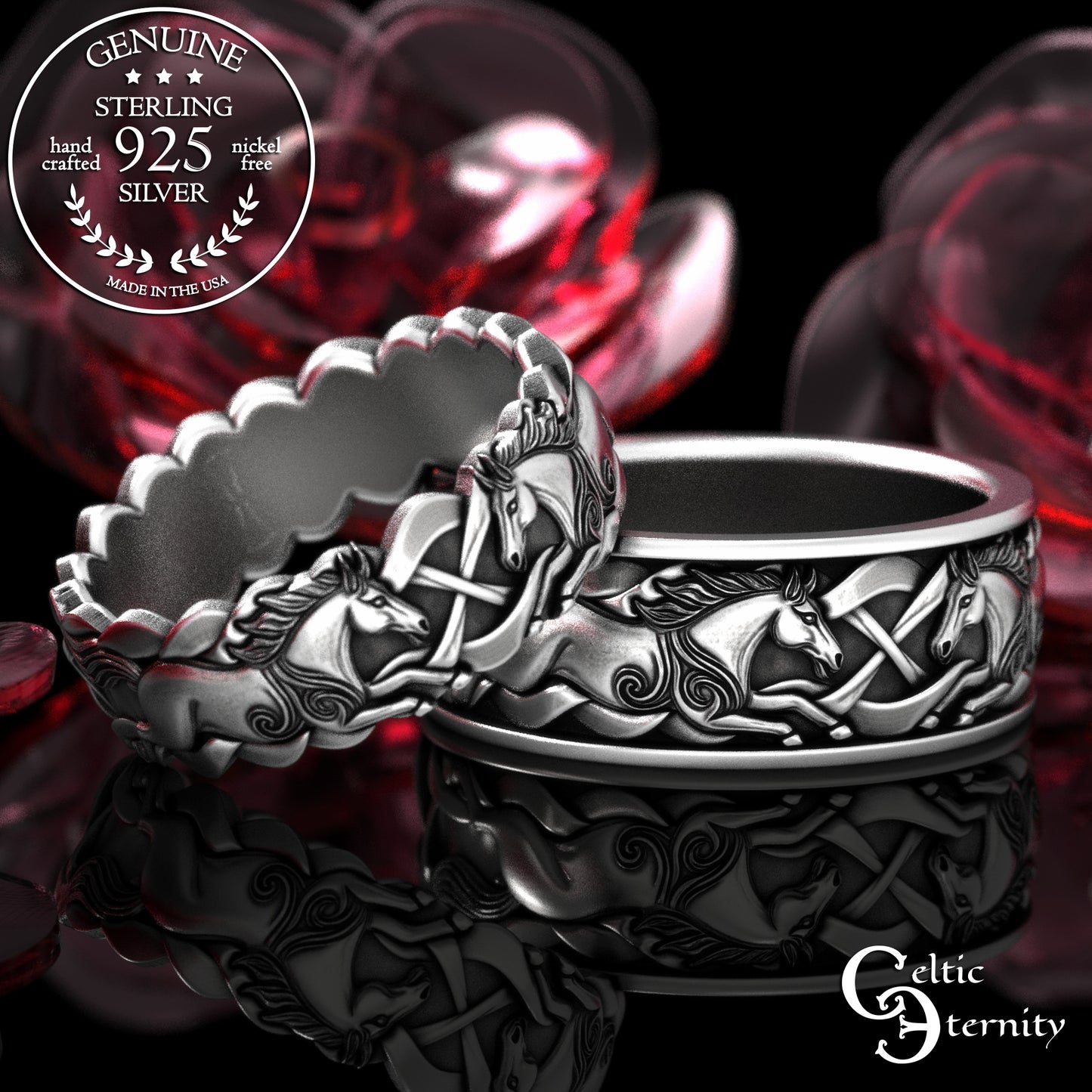 Matching His & Hers Horses Wedding Band Set, 2157 2158