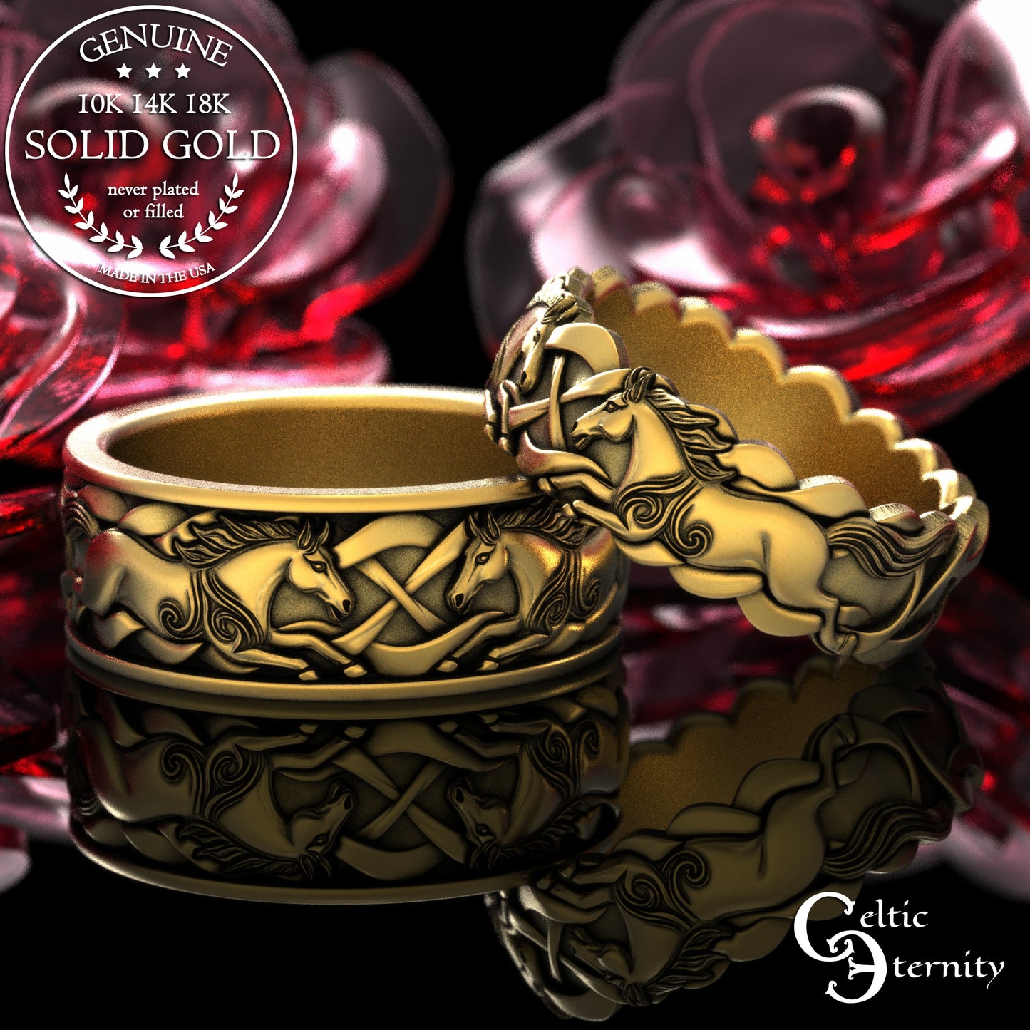 Woman's Gold or Platinum Wild Horses Wedding Band, 2157