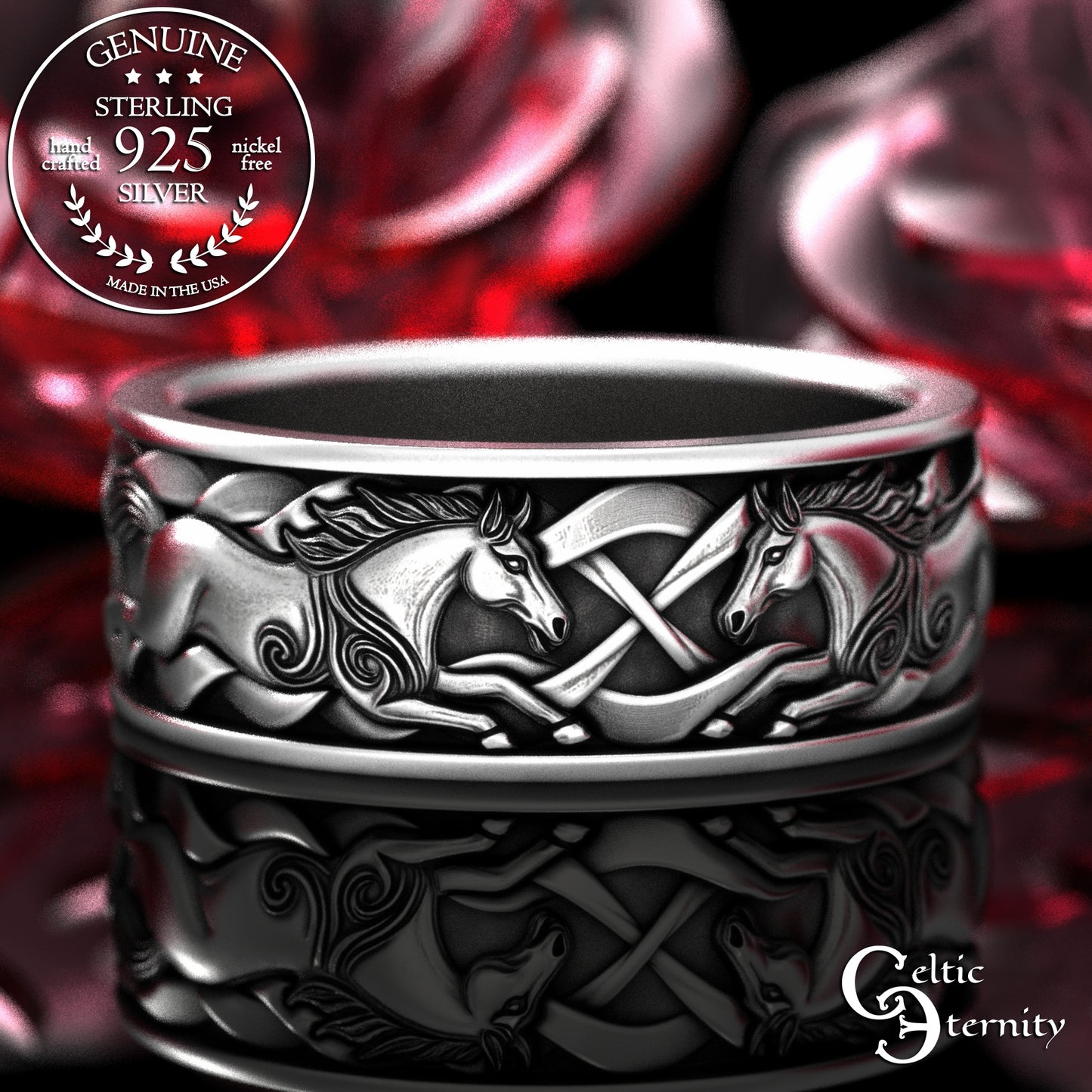 Men's Sterling Celtic Horses Wedding Band, 2158