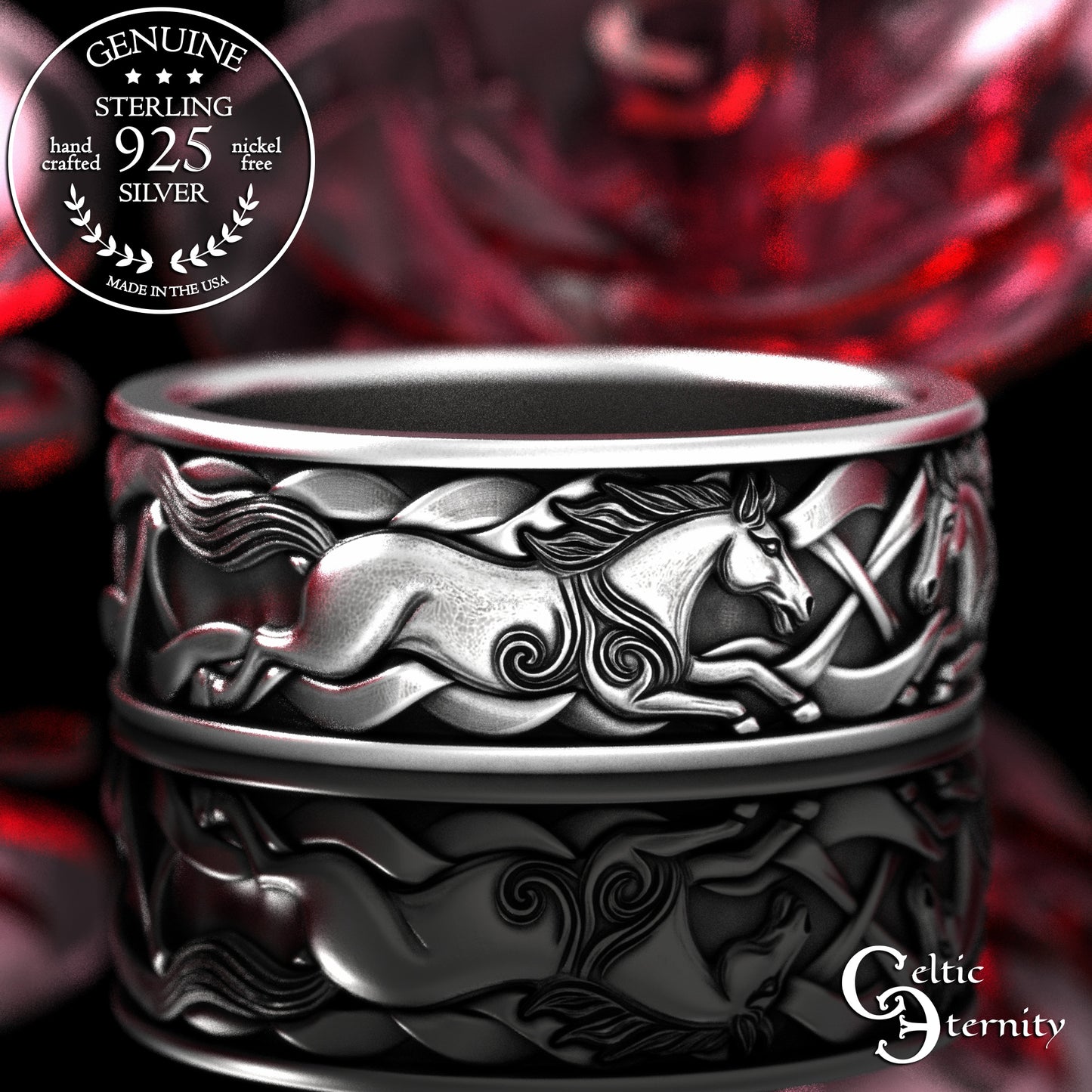 Men's Sterling Celtic Horses Wedding Band, 2158