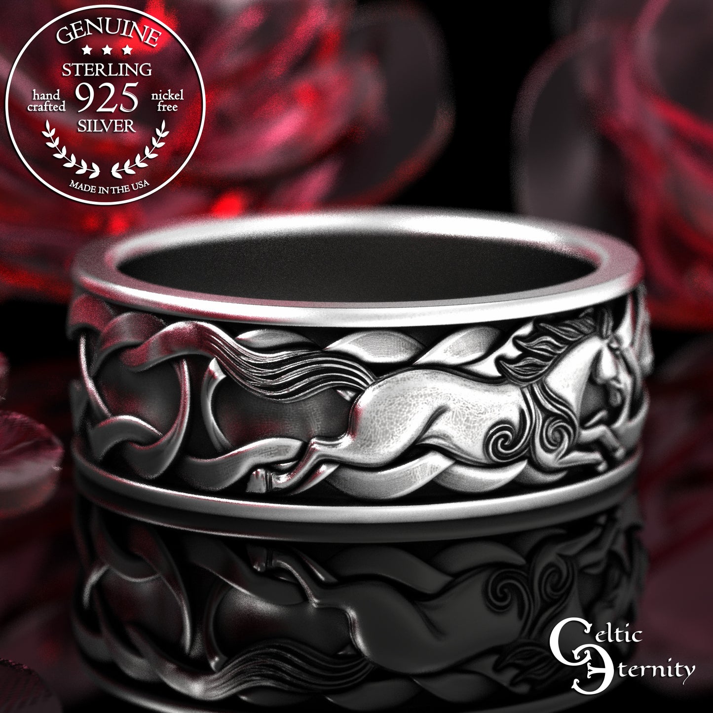 Men's Sterling Celtic Horses Wedding Band, 2158