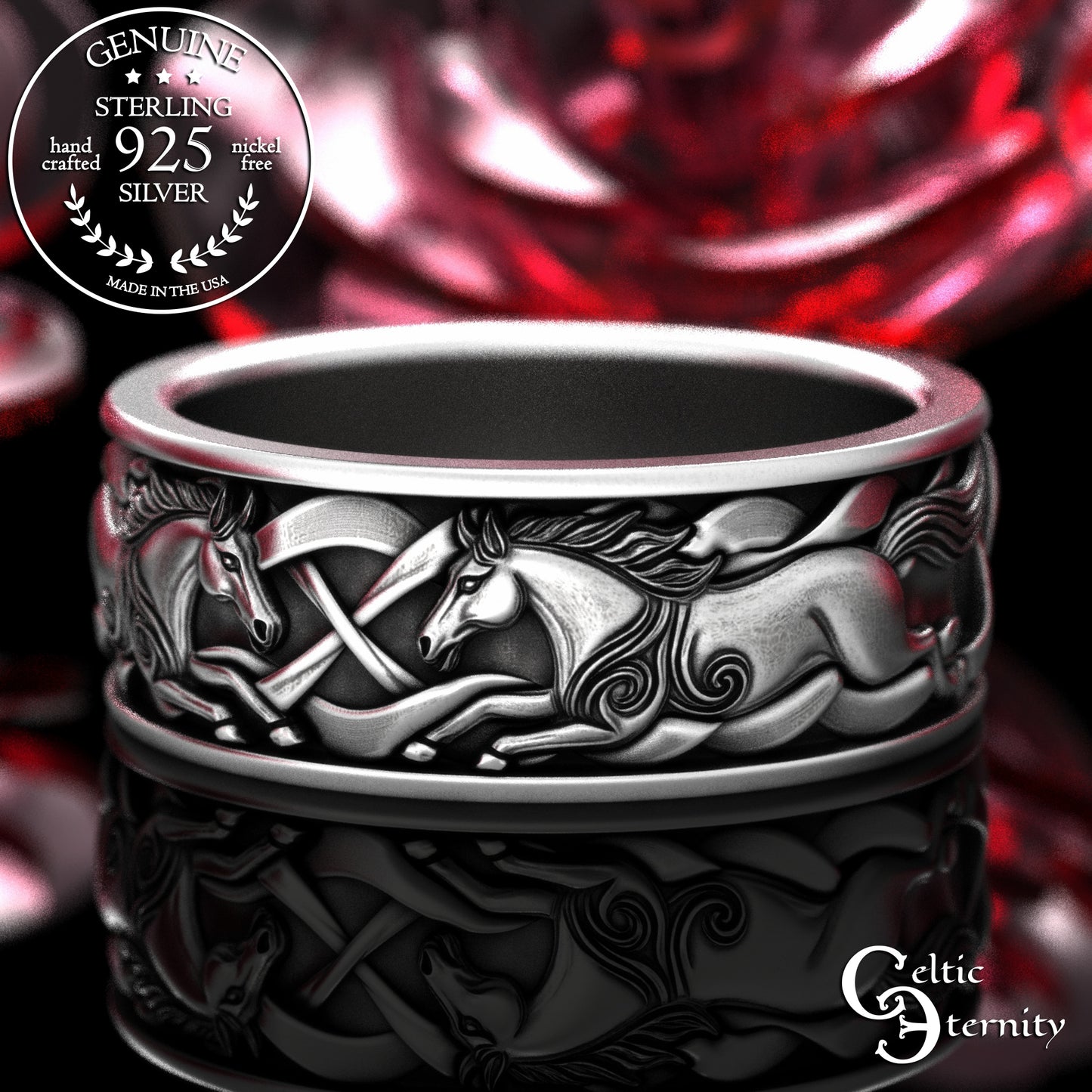 Men's Sterling Celtic Horses Wedding Band, 2158