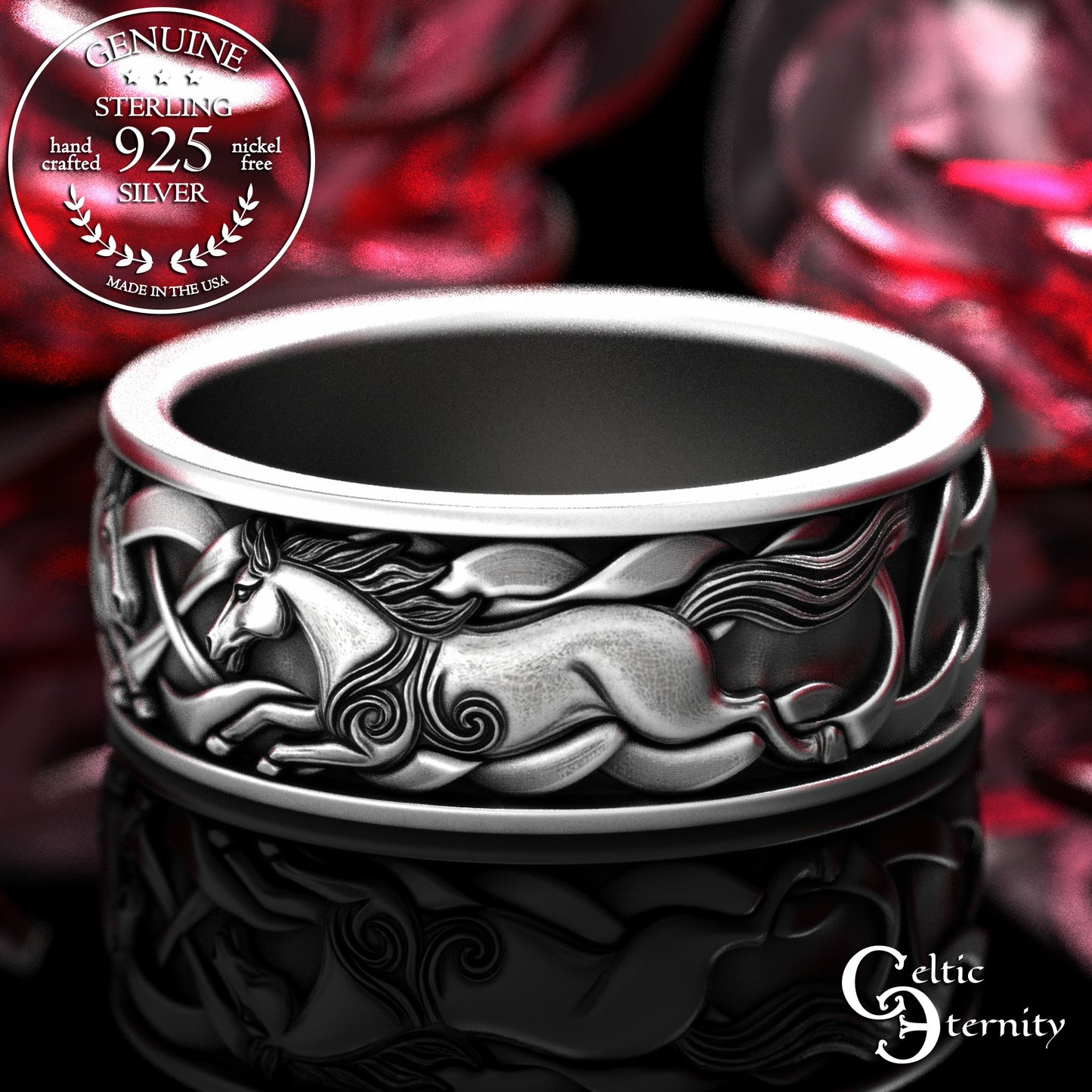 Men's Sterling Celtic Horses Wedding Band, 2158