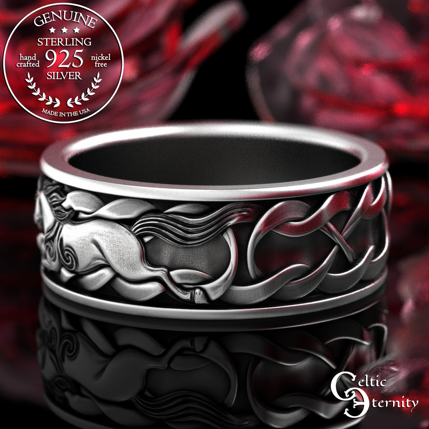 Men's Sterling Celtic Horses Wedding Band, 2158