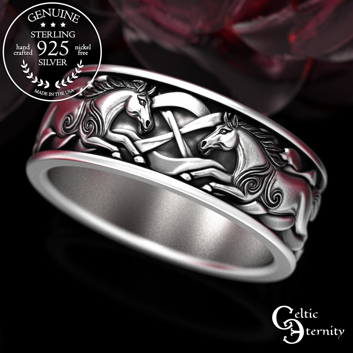 Men's Sterling Celtic Horses Wedding Band, 2158