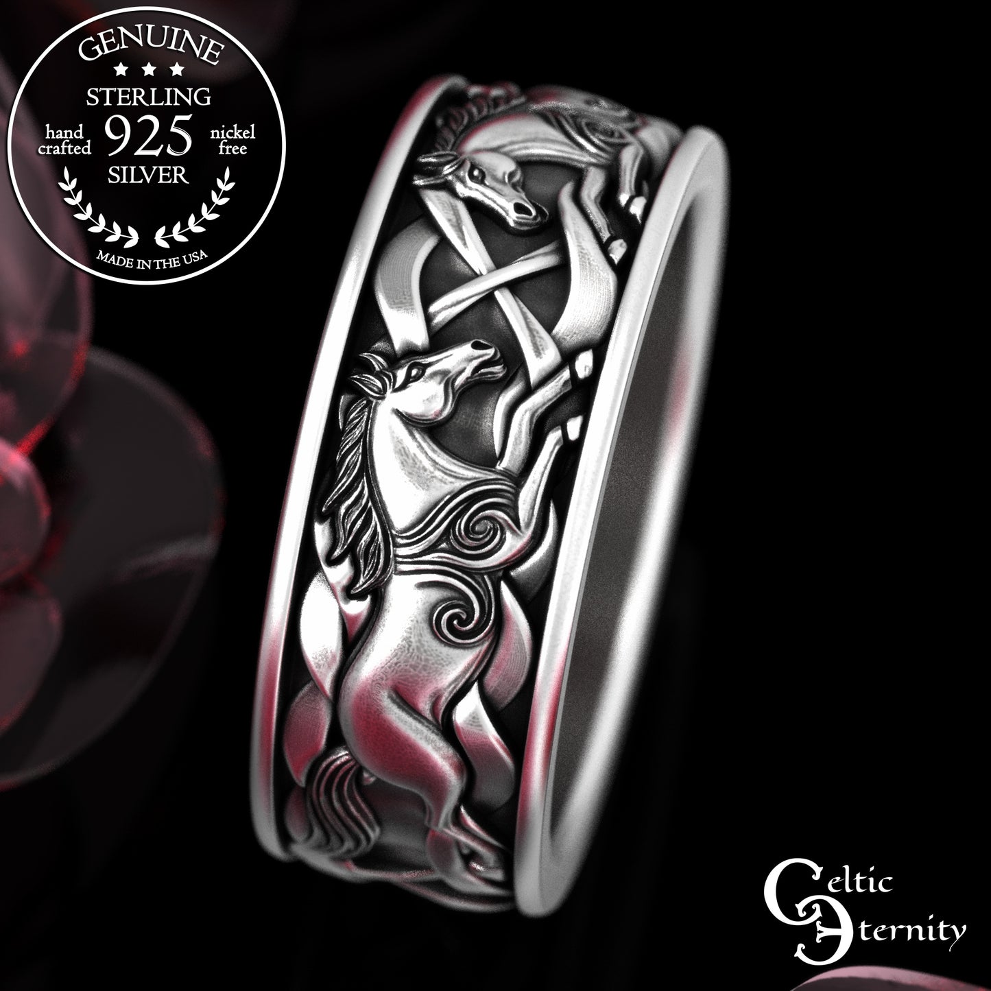 Men's Sterling Celtic Horses Wedding Band, 2158