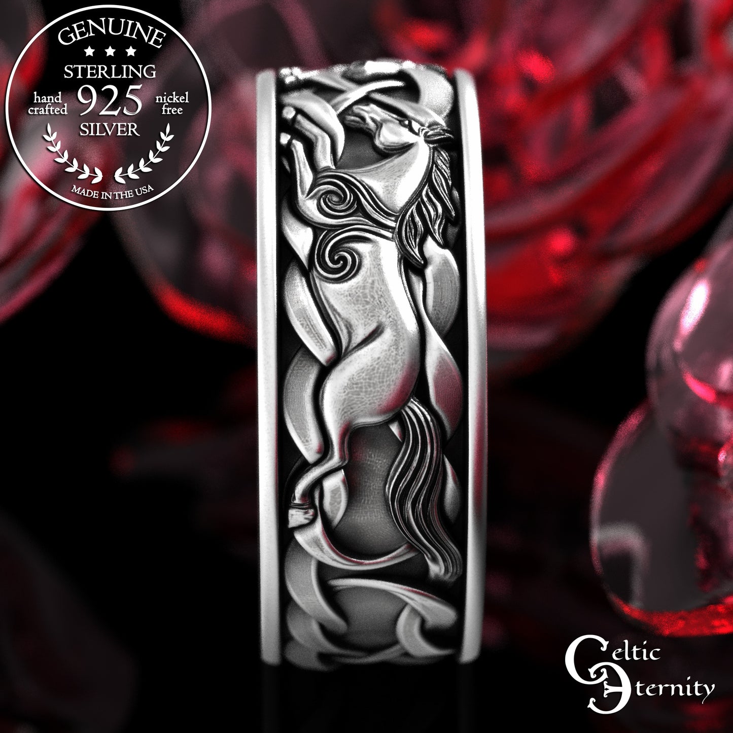 Men's Sterling Celtic Horses Wedding Band, 2158