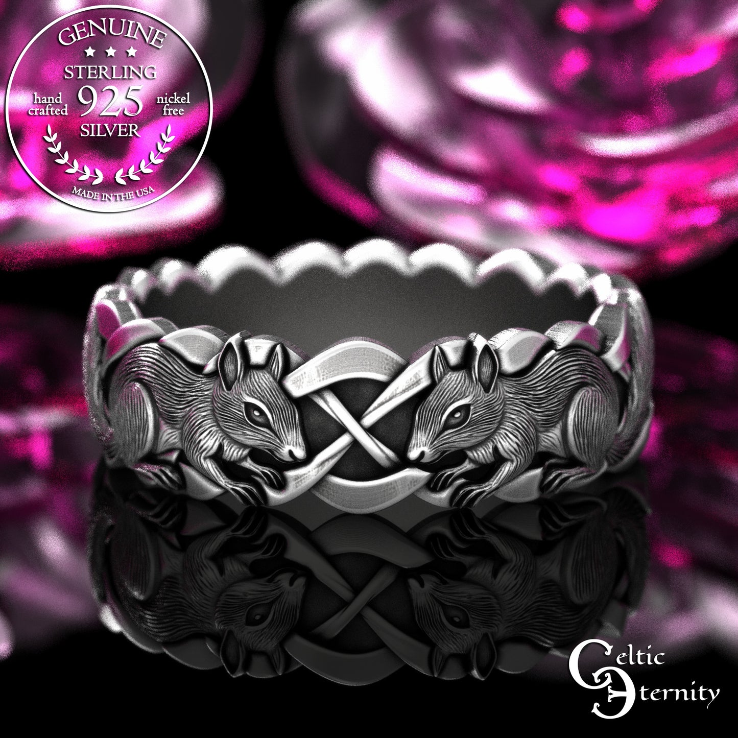 Sterling Silver Woman's Squirrel Wedding Band - Celtic Knotwork, 2159