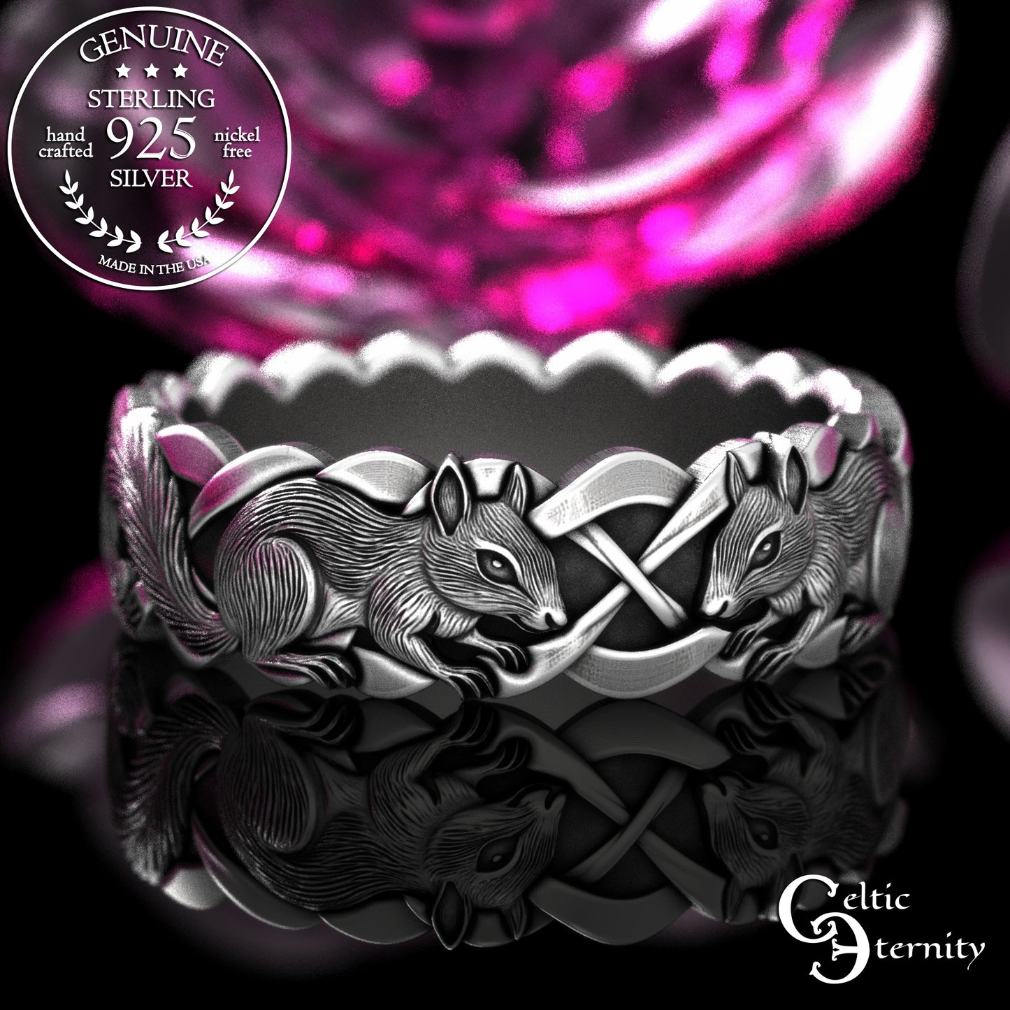 Sterling Silver Woman's Squirrel Wedding Band - Celtic Knotwork, 2159