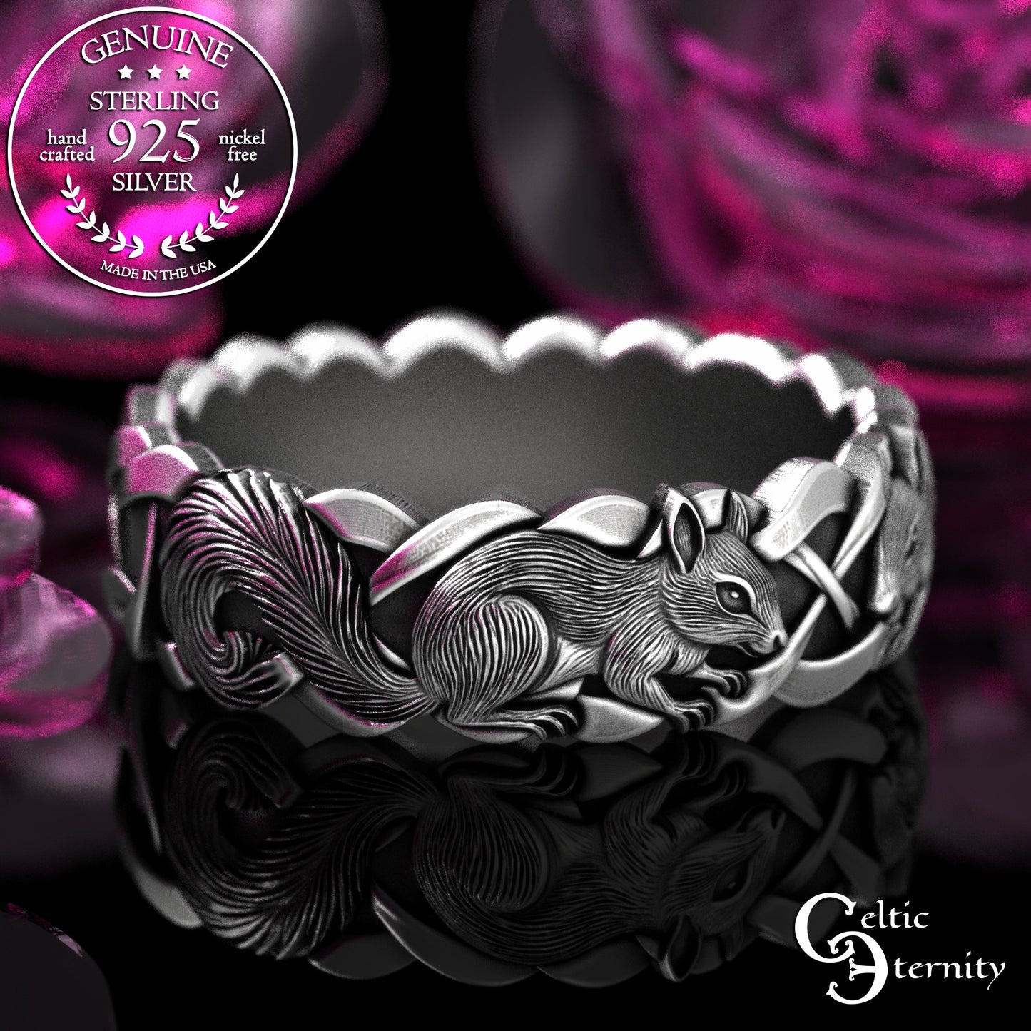 Sterling Silver Woman's Squirrel Wedding Band - Celtic Knotwork, 2159