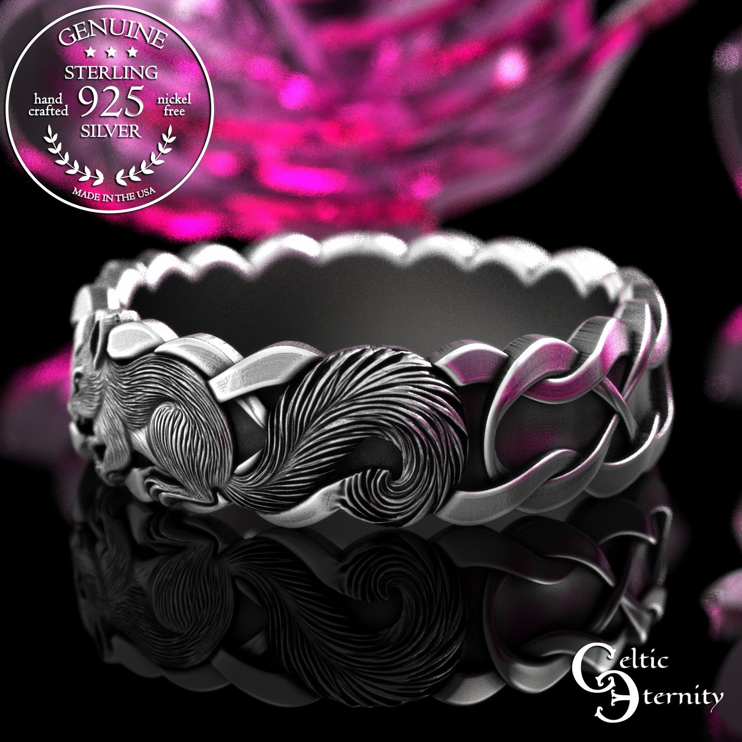 Sterling Silver Woman's Squirrel Wedding Band - Celtic Knotwork, 2159