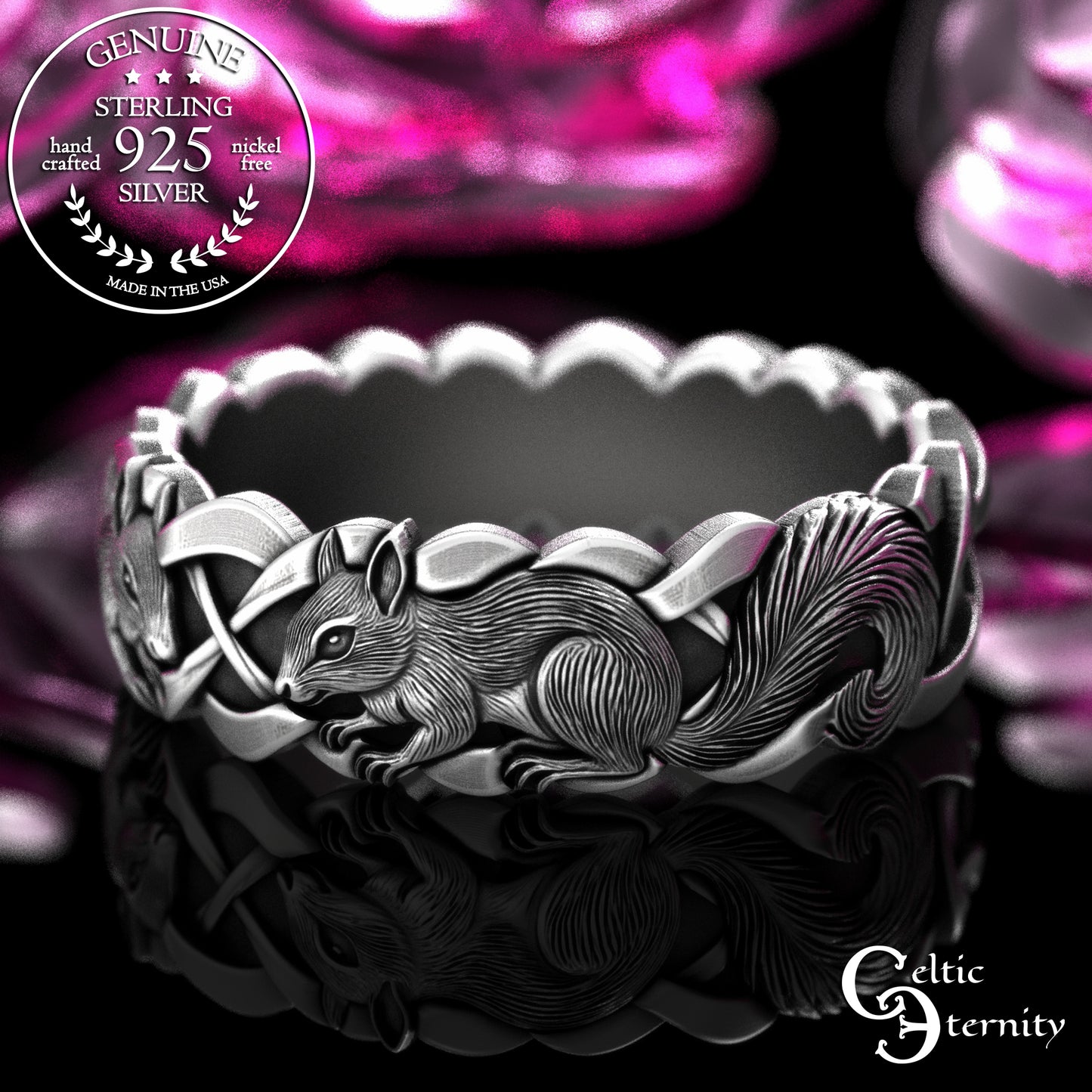 Sterling Silver Woman's Squirrel Wedding Band - Celtic Knotwork, 2159