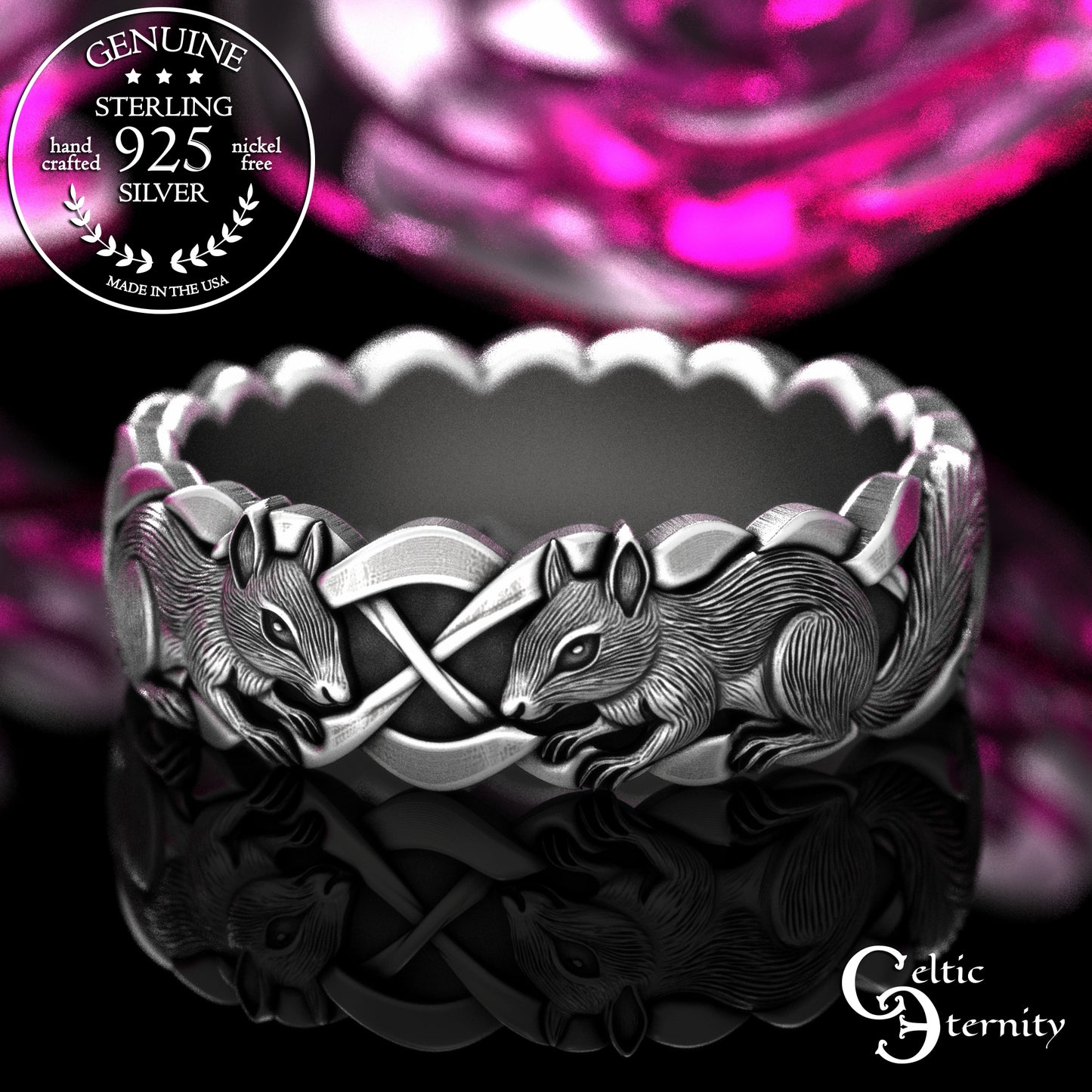Sterling Silver Woman's Squirrel Wedding Band - Celtic Knotwork, 2159