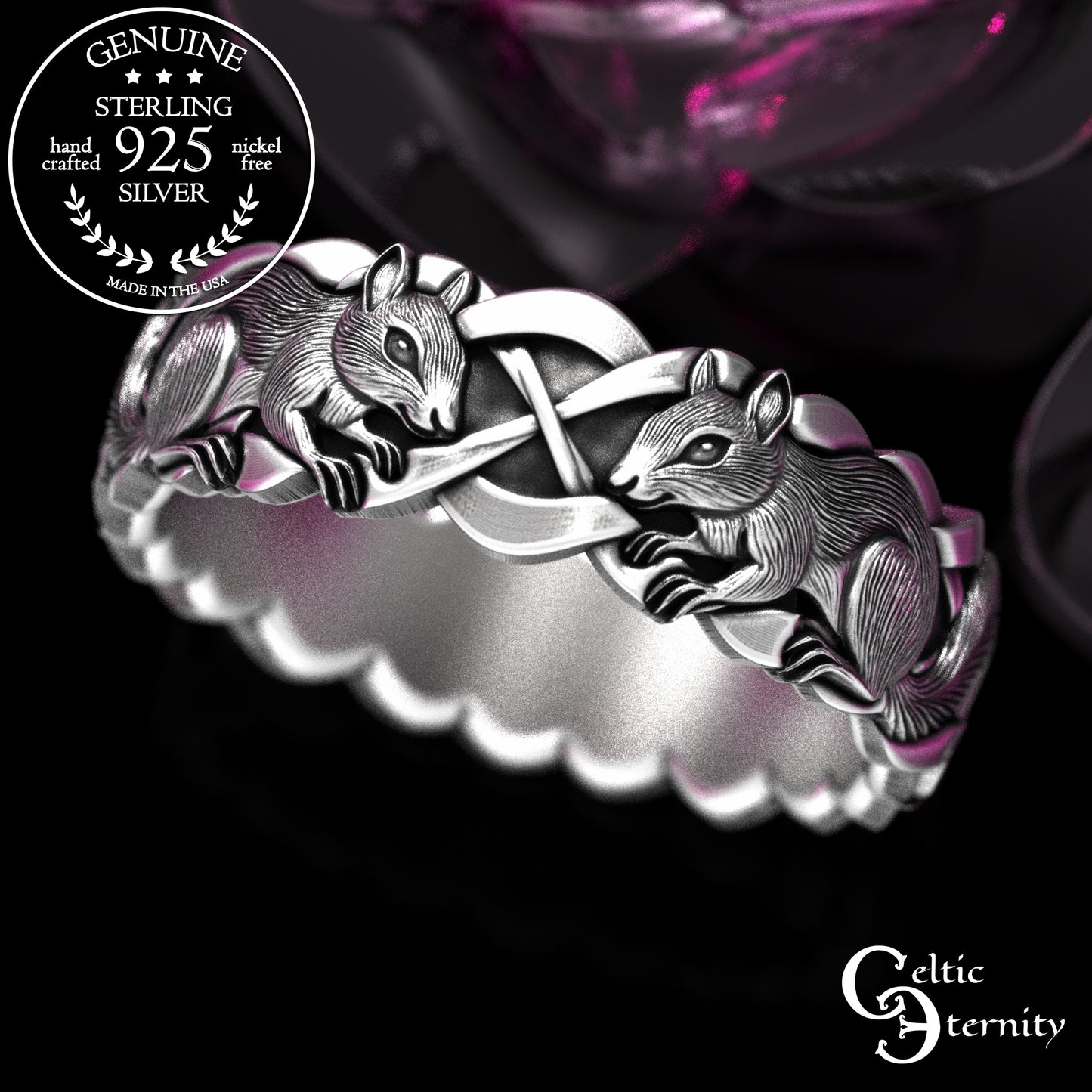 Sterling Silver Woman's Squirrel Wedding Band - Celtic Knotwork, 2159