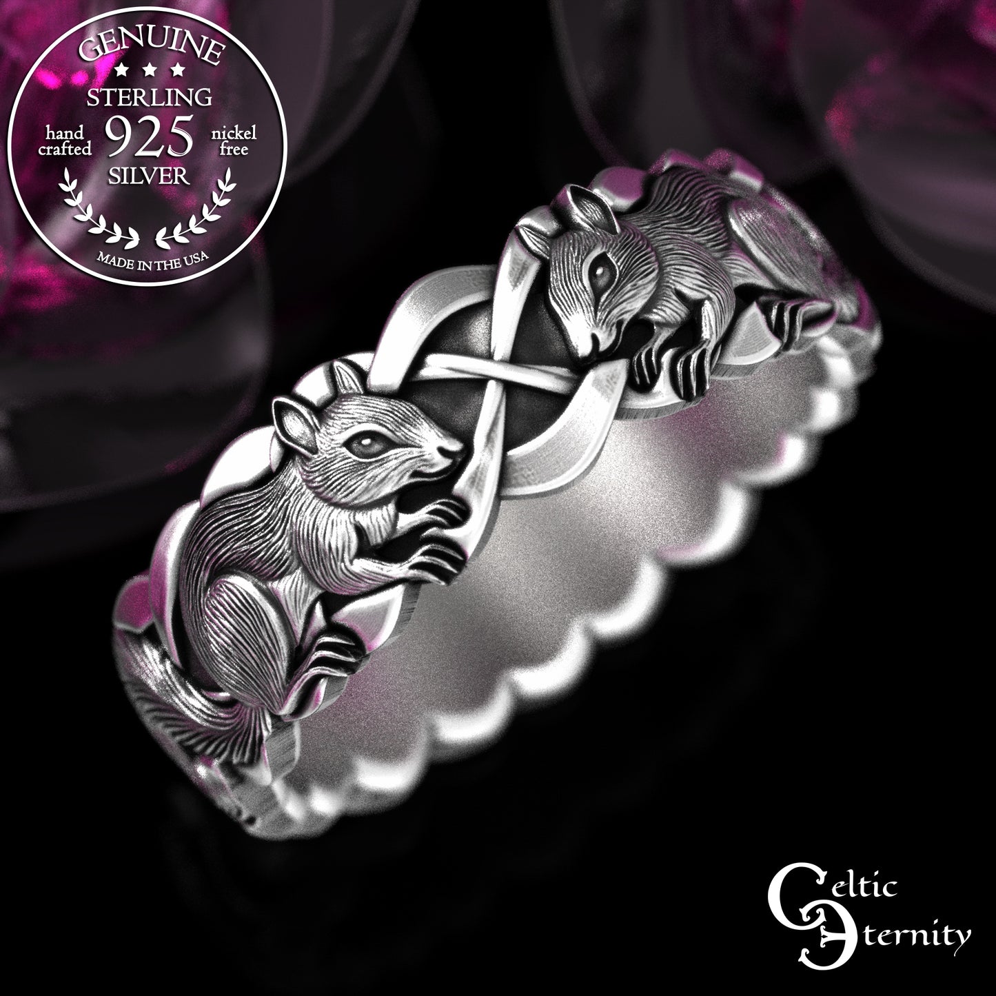 Sterling Silver Woman's Squirrel Wedding Band - Celtic Knotwork, 2159