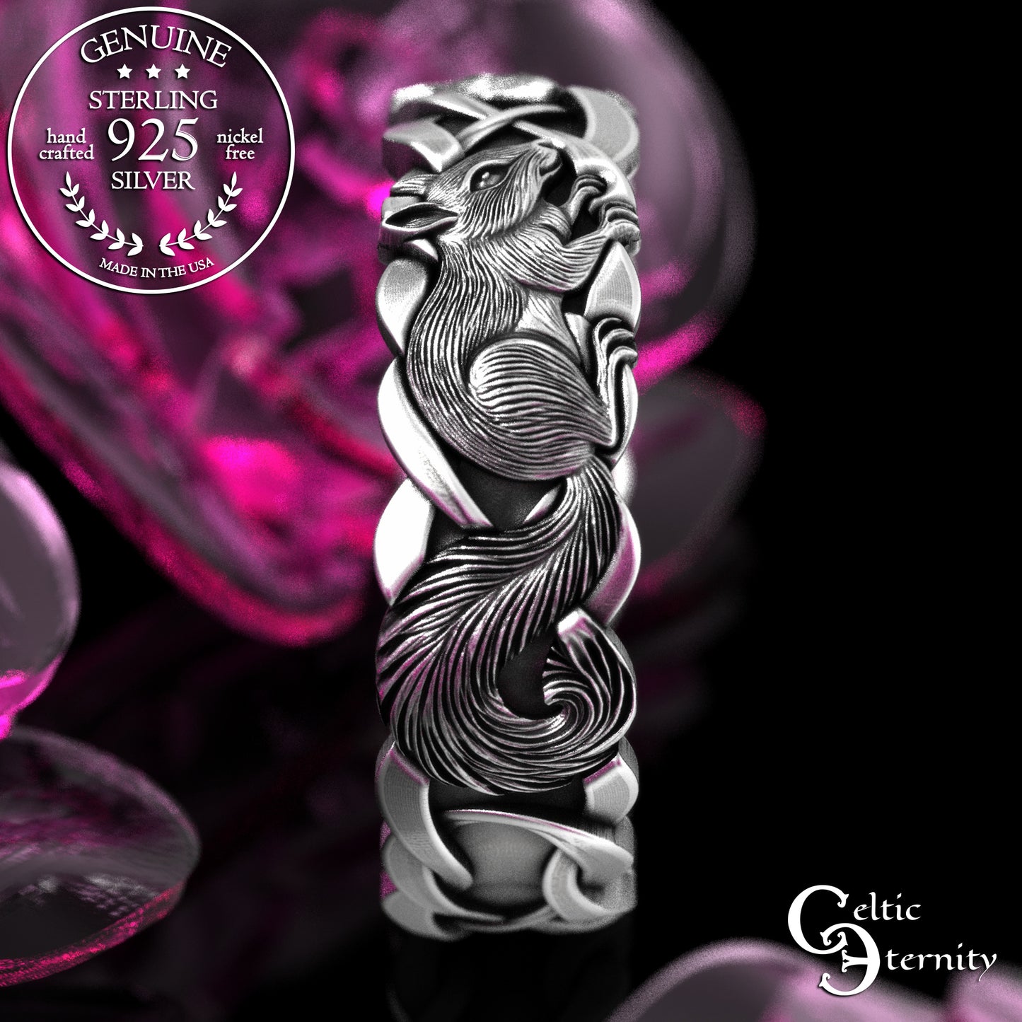 Sterling Silver Woman's Squirrel Wedding Band - Celtic Knotwork, 2159