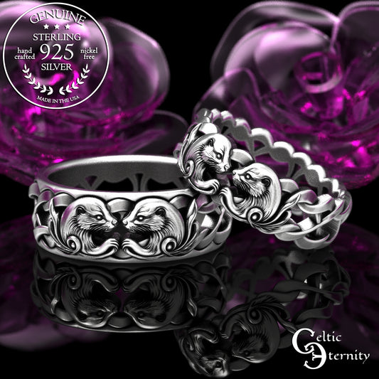 Matching Sterling Silver Otters Wedding Bands - Bride & Groom Set, 2176 2177
