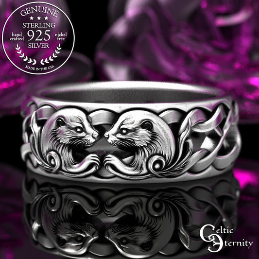 Sterling Silver Men's Otter Wedding Band - Irish Knotwork, 2177