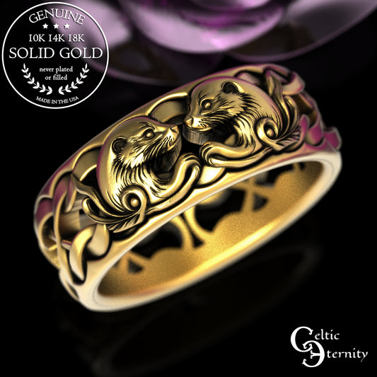 Men's Gold Celtic Otter Wedding Band - 10K 14K 18K Platinum, 2177