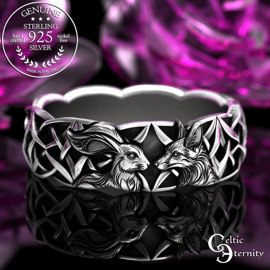 Woman's Sterling Silver Fox & Rabbit Wedding Band, 2178