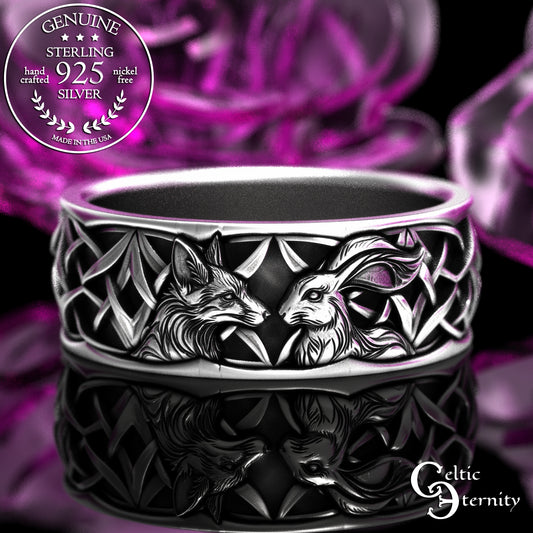 Sterling Men's Fox & Rabbit Wedding Band - Celtic Design, 2179