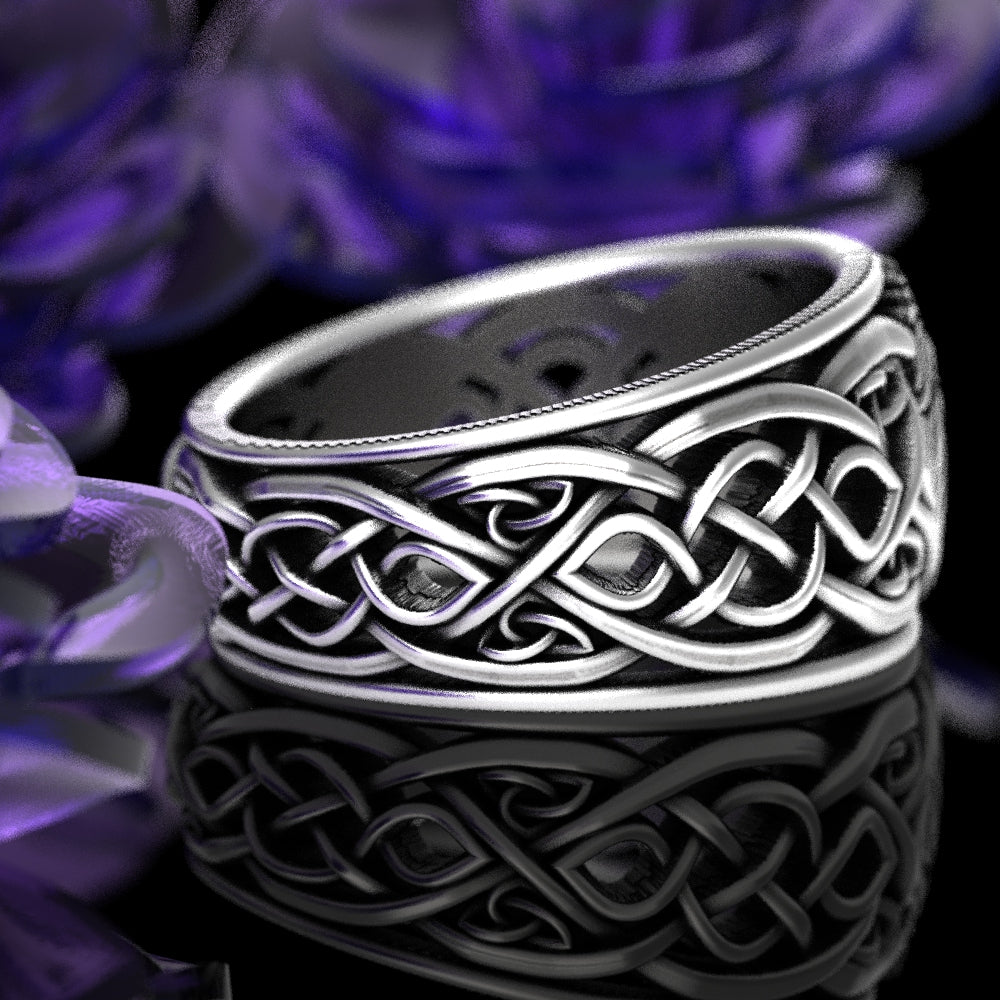 Sterling Silver Men's Lion Crest Statement Ring - Celtic Knotwork, 3006