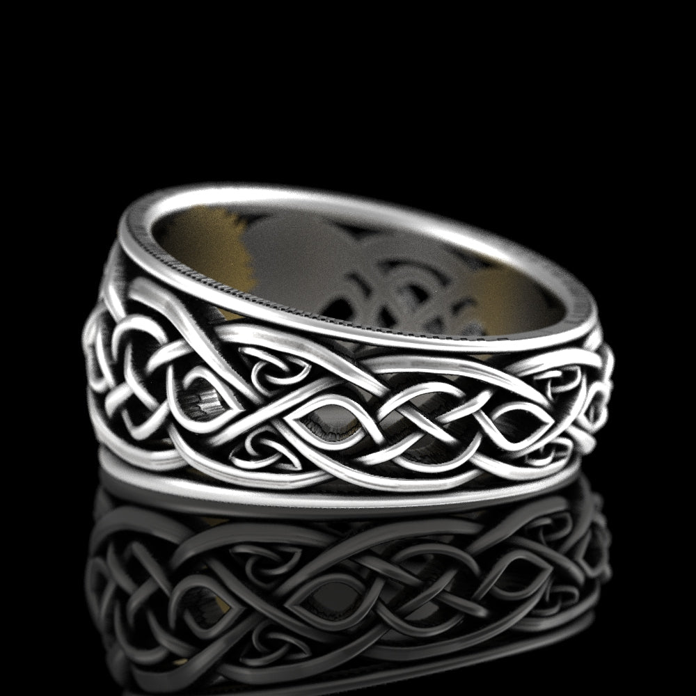 Sterling Silver Men's Lion Crest Statement Ring - Celtic Knotwork, 3006