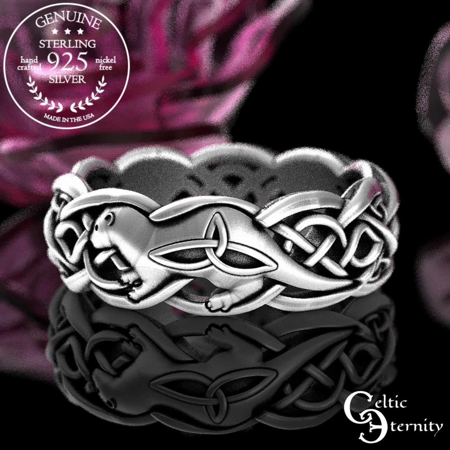 Woman's Sterling Silver Otter Wedding Band - Celtic Knotwork, 3028